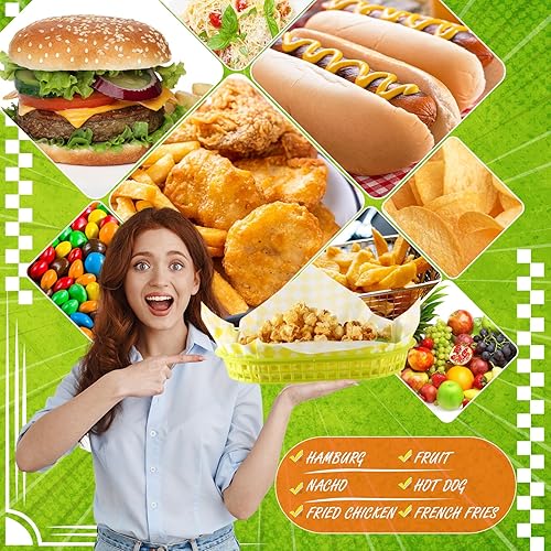 Miniatura 3 de Uiifan 24 cestas de comida rápida con 100 forros de delicatessen, cestas de comida para servir hamburguesas, cestas de papas fritas, cestas de