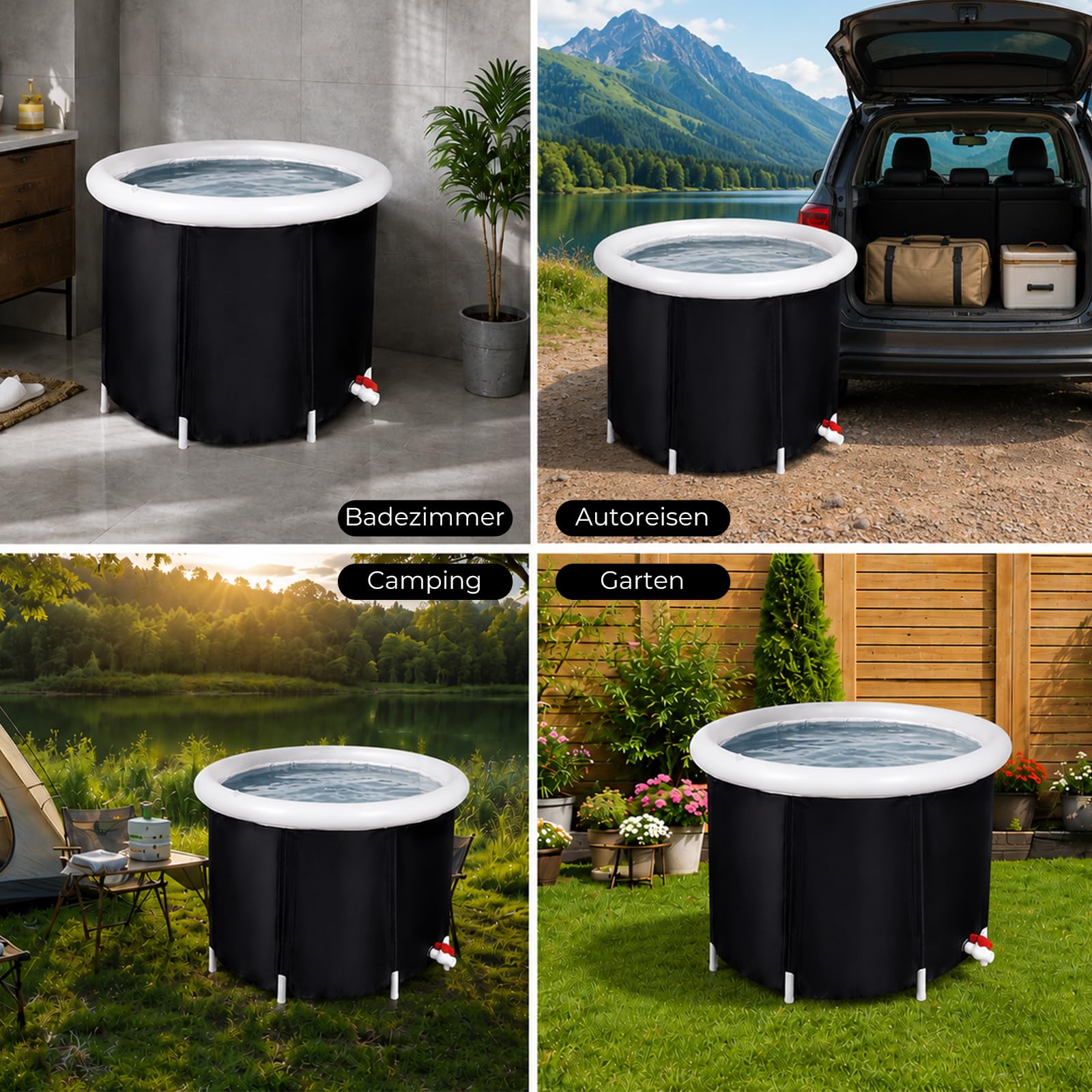 Eisbadewanne für Athleten 68cm Höhe Faltbare Aufblasbare Badewanne Tragbares Eisbad für den Innen- und Außenbereich Kältebad Kryotherapie Erwachsene Sitzbadewanne Outdoor Schwarz