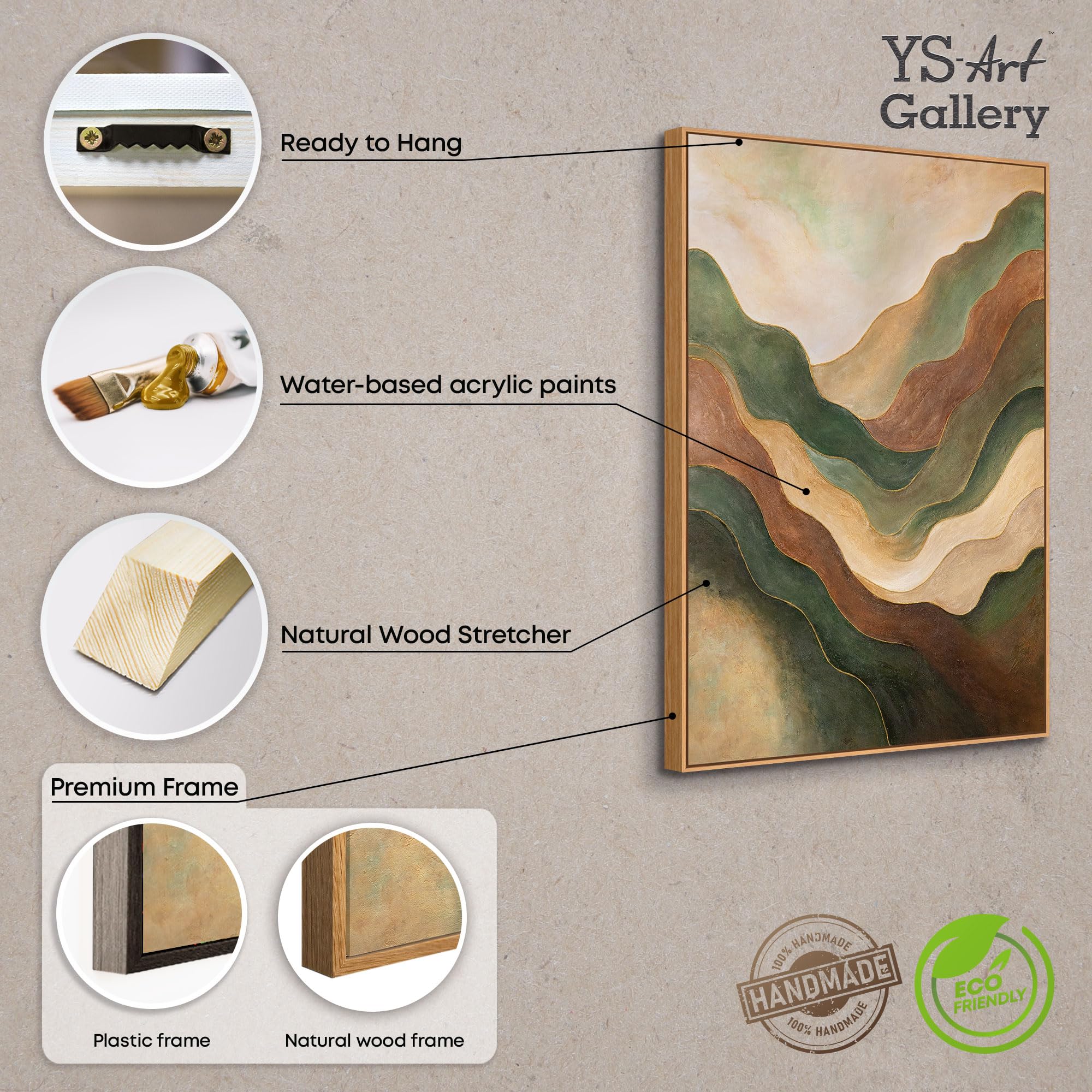 YS-Art Beliebt Acrylbild mit Beige-Grüntöne Abstrakt farbenfrohe handgemalt