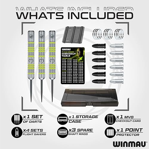 WINMAU Michael van Gerwen MvG 50 Piece Darts Gift Set - Includes 4 sets shafts, 4 sets flights plus accessories Black/Green M - 2