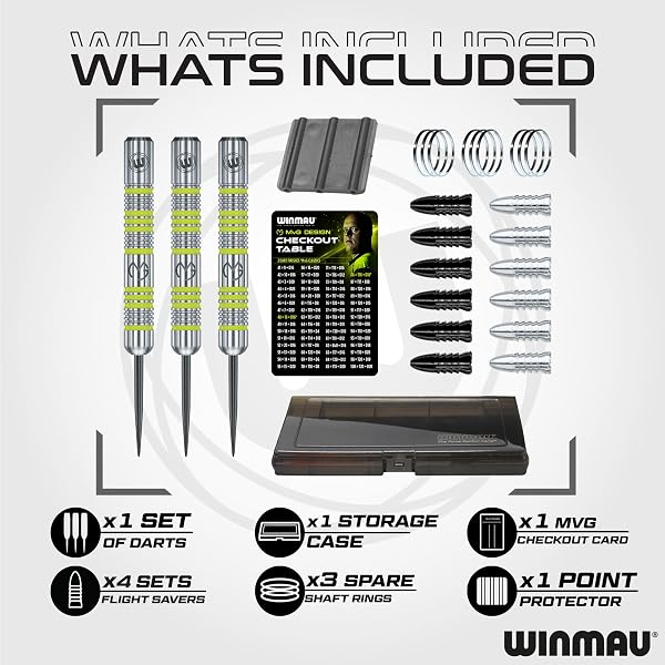 WINMAU Michael van Gerwen MvG Gift Sets - 50 Piece Darts Set with 4 sets of Shafts, 4 sets of Flights plus Accessories - 2