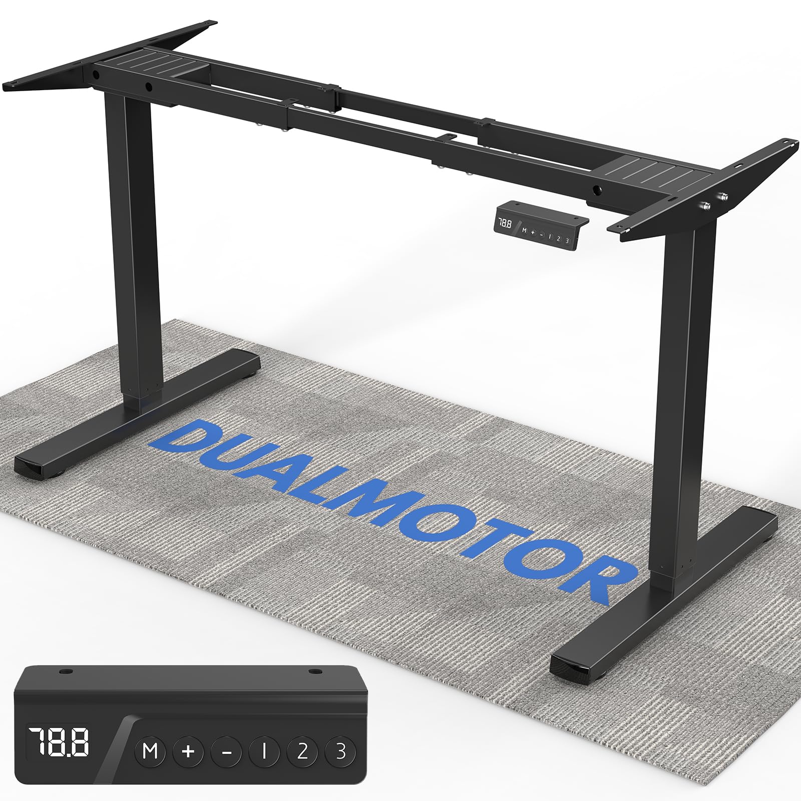 Xyndyx höhenverstellbarer Schreibtisch Gestell mit 2 starken Motoren, tischgestell höhenverstellbar elektrisher mit 3 Memory-Steuerung und Kollisionschutz Funktion, Schwarz
