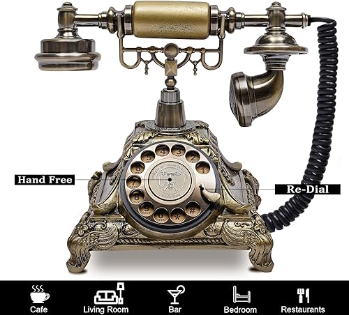 Vista 2 de Sangyn Antique Phone European Style Vintage Telephone Retro Landline Telephones Decor Old Fashioned Phones for Home Office Hotel Decoration bronce