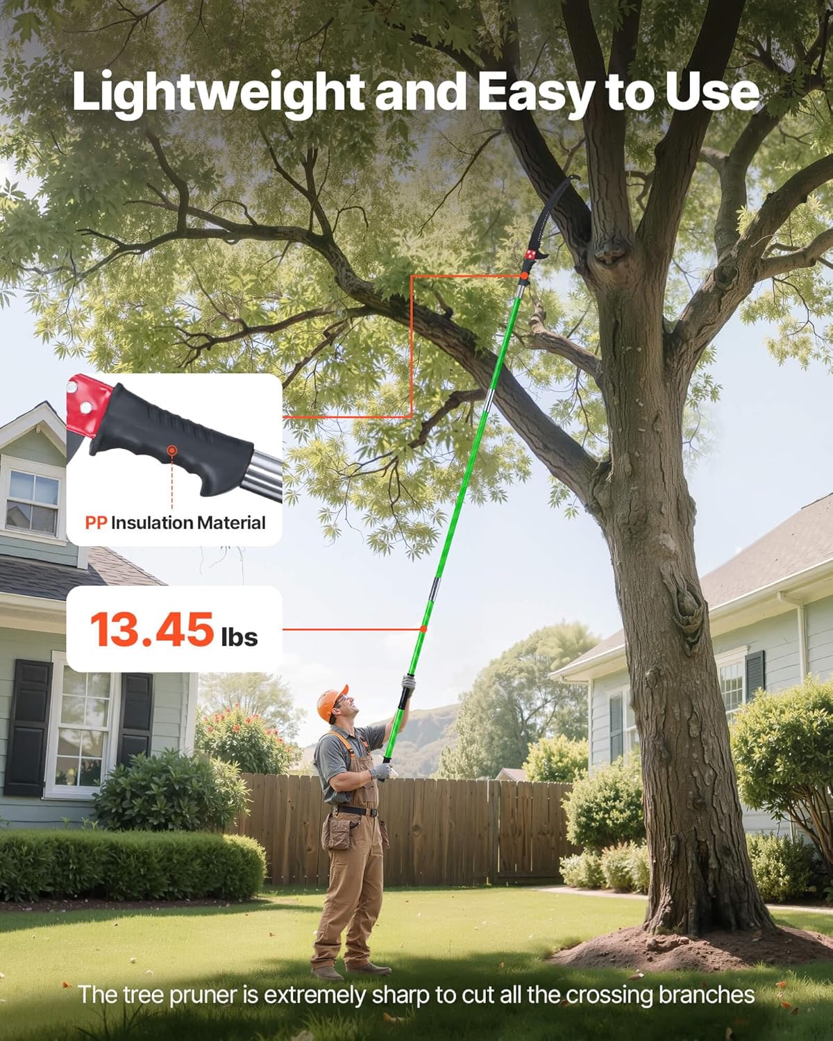 VEVOR Manual Pole Saw, 3.87-27 ft Extendable Pole Tree Pruner, Sharp 65Mn Steel Blade, Lightweight Fiberglass Handle Pole, Double-Hook Saw for High Branch Trimming, Pruning Tool for Palms, Shrubs