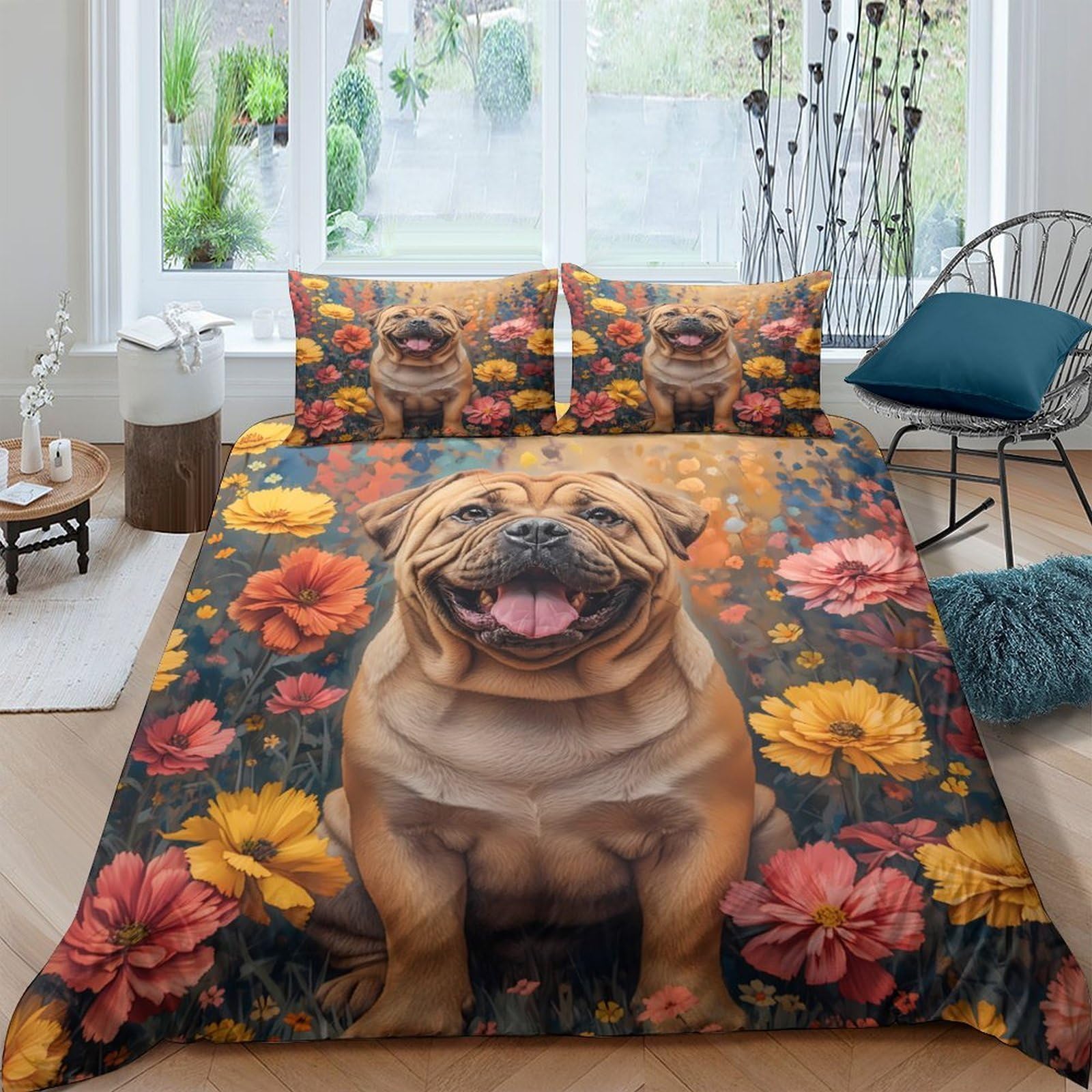 Ctjqhvkz Style-1 3D Printed Bulldog Floral Fitted Sheet Microfiber Slip-Resistant Mattress Cover For Bedroom Dorm Decorative Bedding Single（135X200cm）