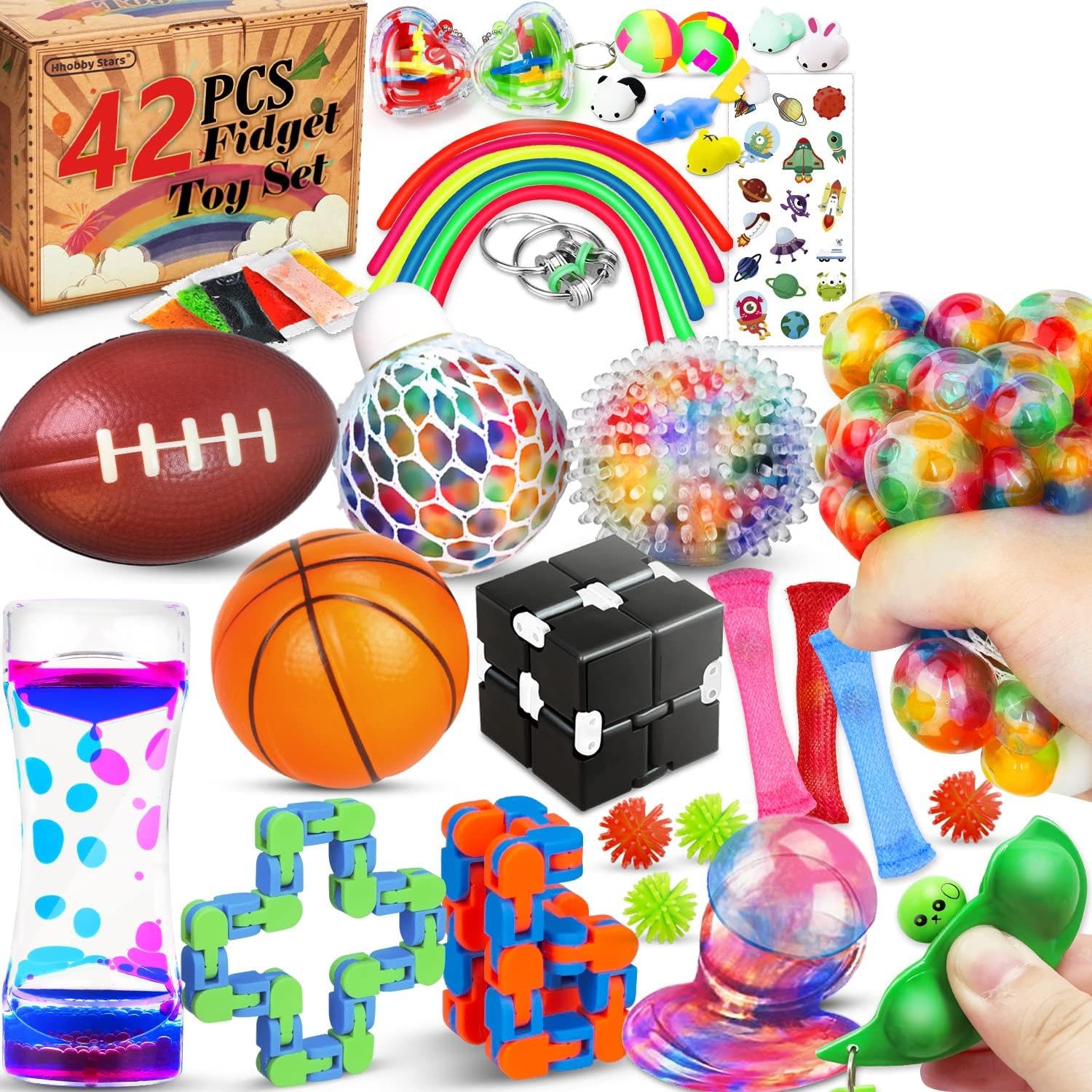 (100 Pcs) Fidget Toys Pack, Party Favors Carnival Treasure Classroom Prizes Small Mini Bulk Sensory Figit Toys Set for Boys Girls Kids Adults, Stress Relief & Anxiety Relief Tools Autistic ADHD Toys