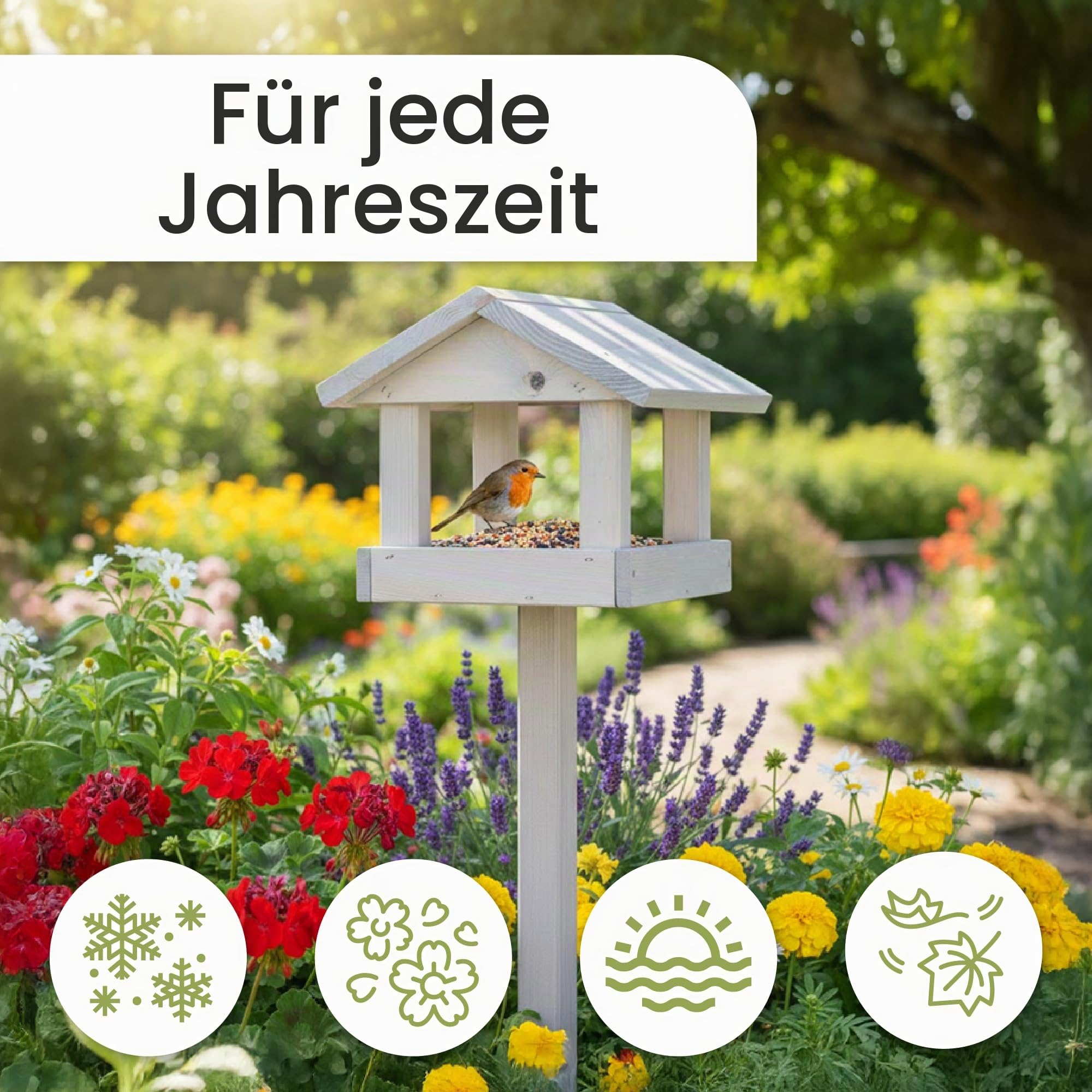 PATKAR Vogelhaus Futterhaus für Vögel mit Ständer aus Kieferholz - Vogelfutterhaus Vogelfutterstation für Singvögel Wildvögel Vogel Futterstation + 500g Futter Gratis