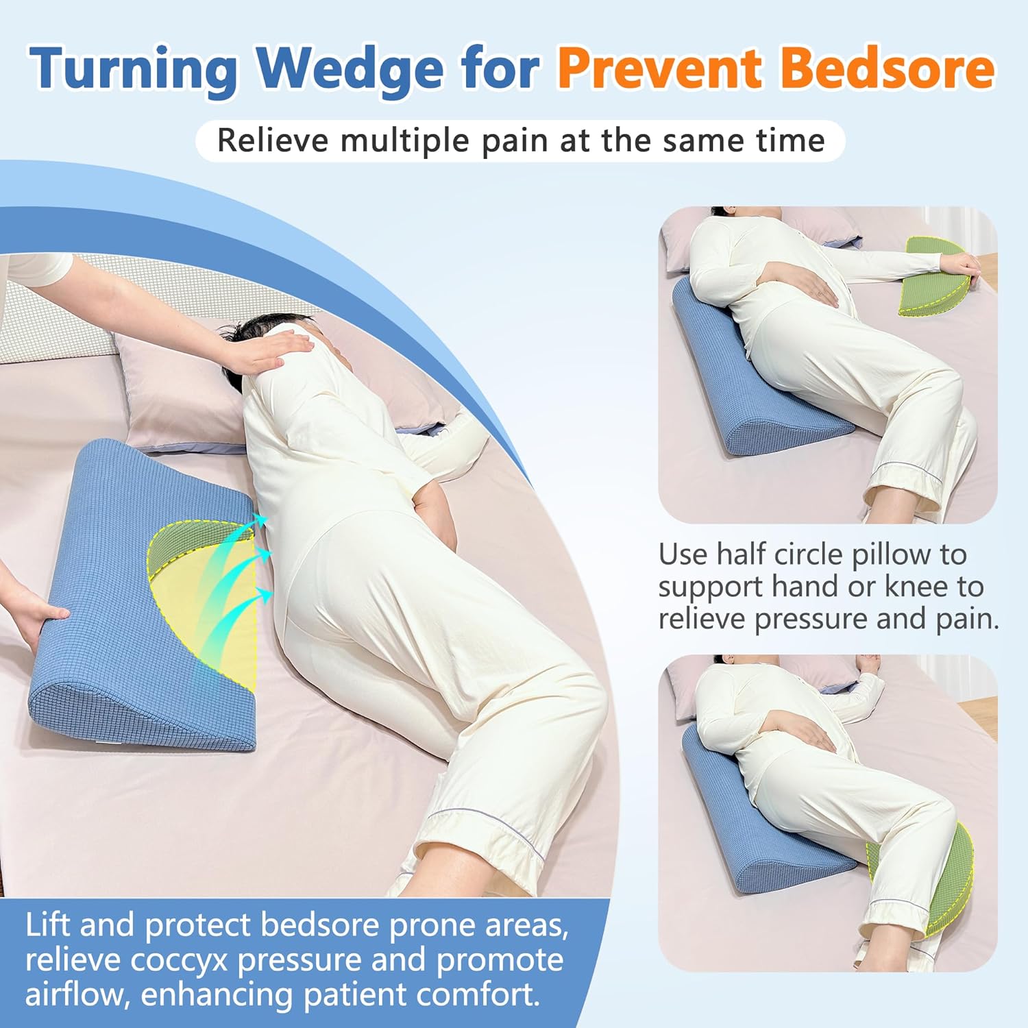 Bed Sore Turning Wedge Pillow for Side Sleeping, Positioning Medical Wedges, Pillows for Bedsore, Pressure Ulcer Cushion, Adult Incline Foam Wedge, Pillow for Bedridden Patients Back Pain Relief