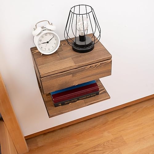 Miniatura 10 de WOODCHES Floating Nightstand Side Accent or End Table with Storage Drawer, Wood Bedside Shelf, Handmade Floating Table (MADRID)