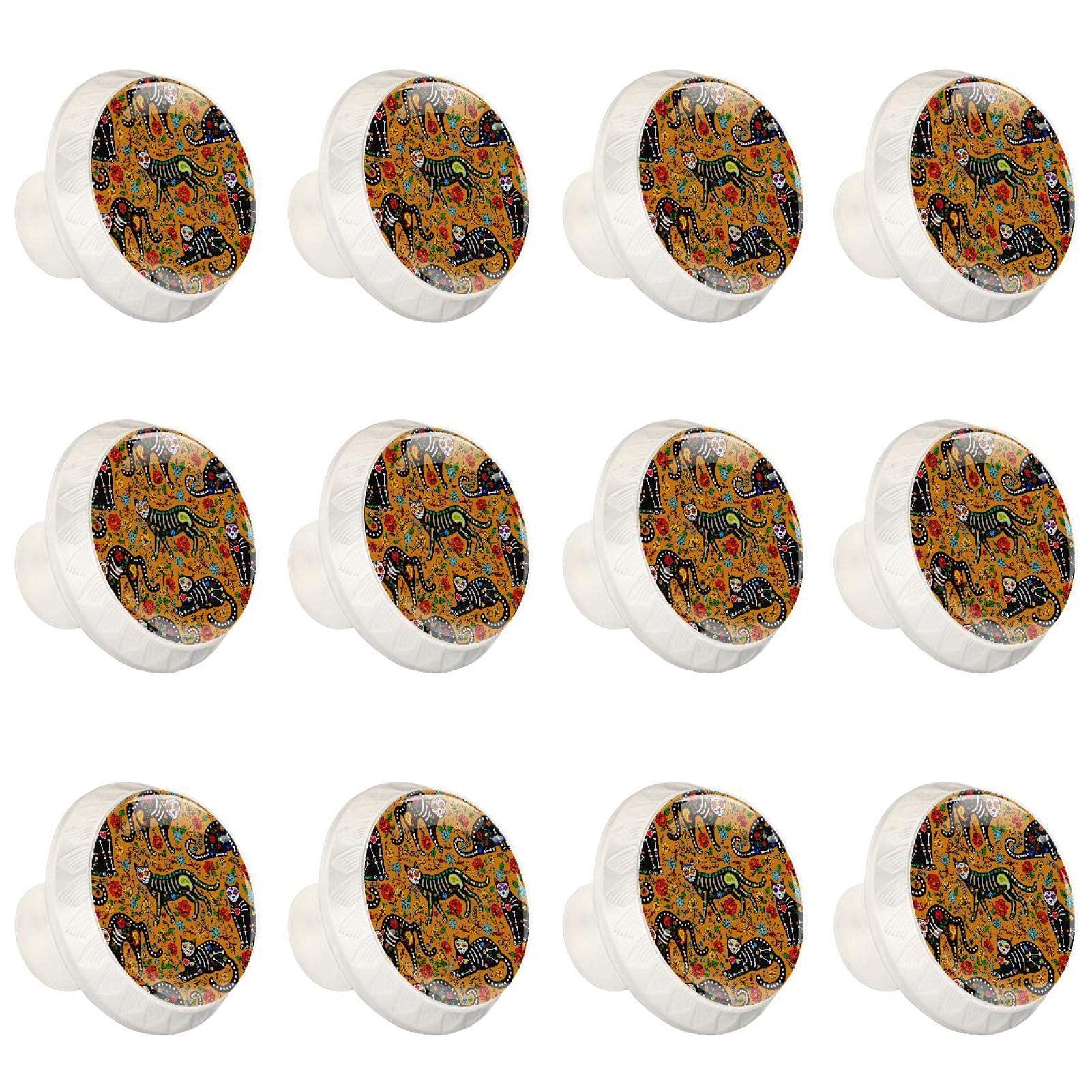Boutons d'armoires de cuisine ronds style crâne de sucre en lot de 12 pour tiroir et commode