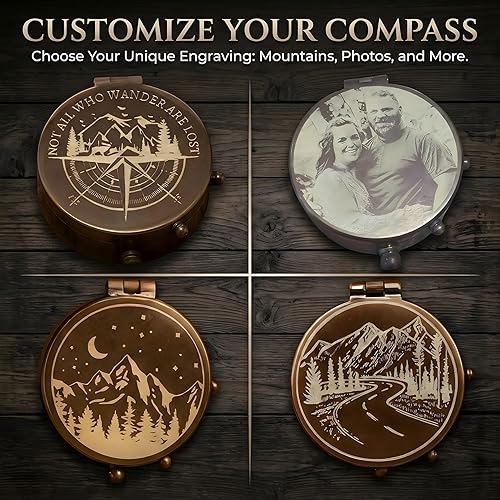Miniatura 5 de Brújula grabada para hijo o nieto – Brújula de bolsillo de latón personalizada – Regalo de graduación personalizado de papá, mamá o abuelos –