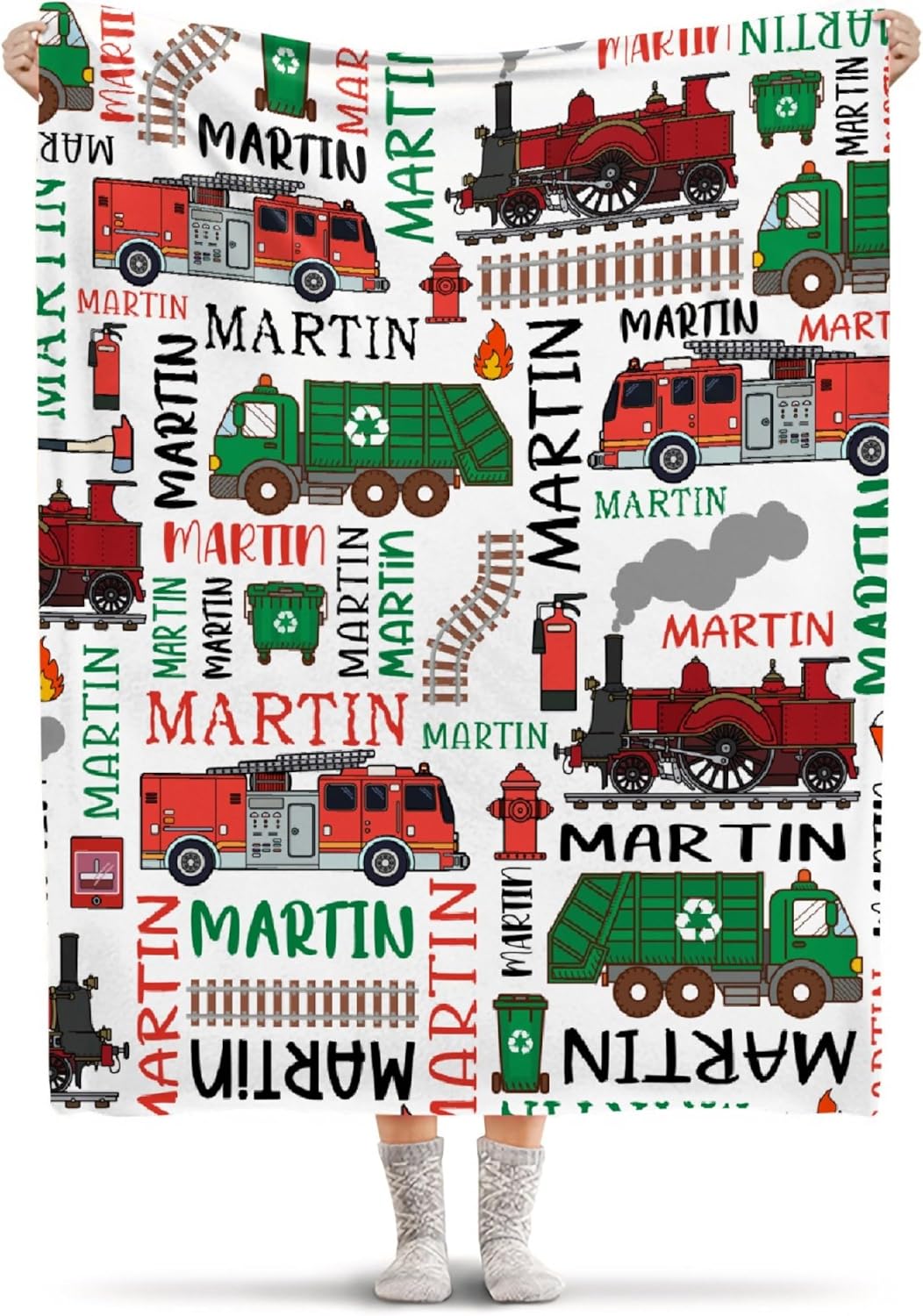 Personalized Train Blanket Gifts, Funny 3D Print Custom Train Throw Blanket for Boys Girls, Super Soft Lightweight Flannel Blanket for Bed Couch 40"x50" for Kids/Children
