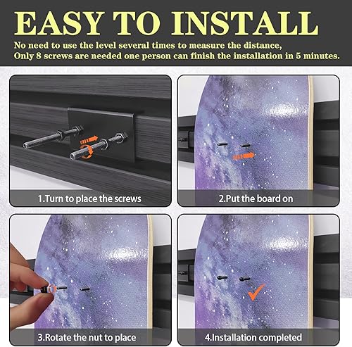 Miniatura 2 de TIPSYTREE Soporte de pared para monopatín, exhibición de patineta, soporte de pared de madera, colección de monopatín, decoración de patineta para