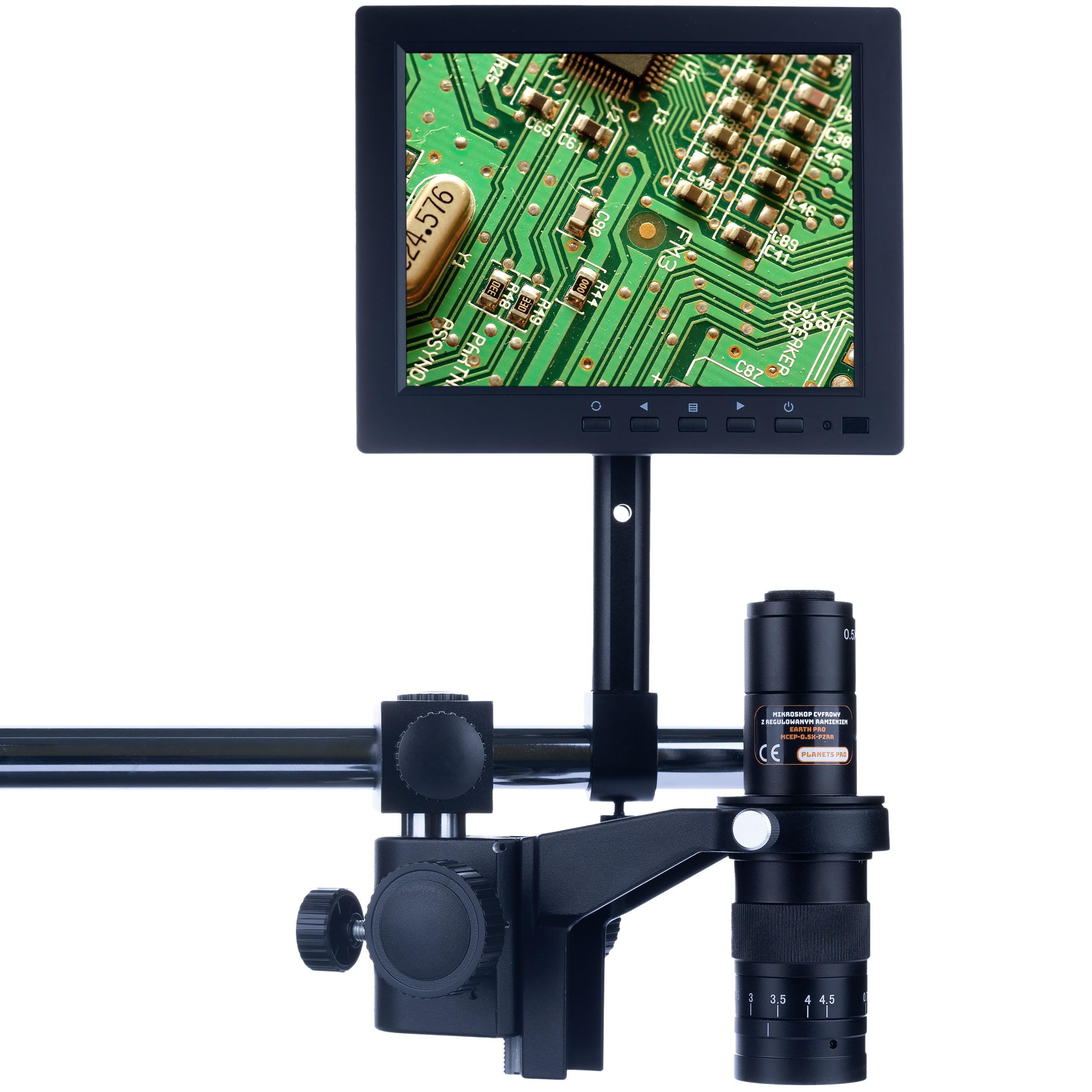 Rosfix Microscopio Digitale Earth Pro MCEP-0.5X-PZRR – Zoom 7–45x, Braccio Regolabile, C-Mount | Ottica Professionale 3D | Elettronica, Biologia, Gioielleria | Microscopio Professionale