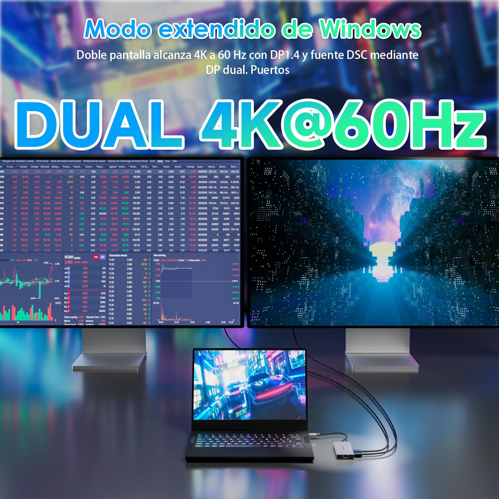 WAVLINK Estación de Acoplamiento para portátil, Displayport Docking Station con Dual DP, HDMI, 100W PD IN, 10Gbps USB A/C, Puerto 2.5G Ethernet para DELL/HP/Lenovo etc.