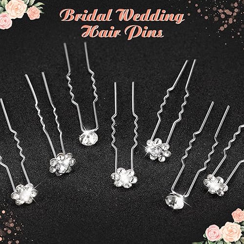 Miniatura 7 de 60 horquillas para el cabello con perlas y diamantes de imitación, accesorios para el cabello de novia en forma de U para mujeres y niñas (estilo