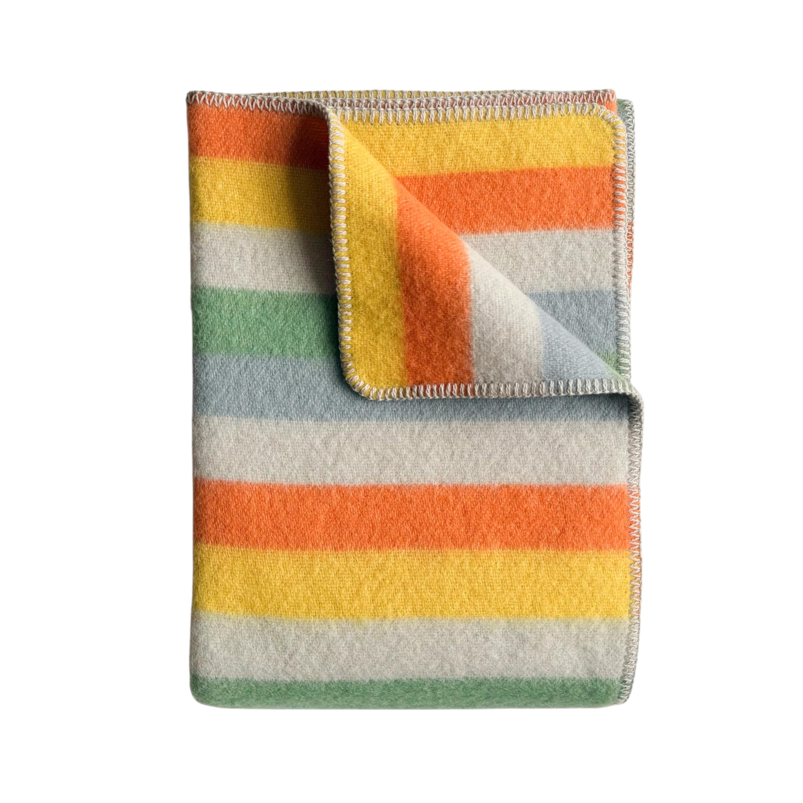 JOWOLLINA WoolOnly Doubleface Wendedecke Plaid aus norwegischer Wolle 130×200 cm (Colourful Stripes)