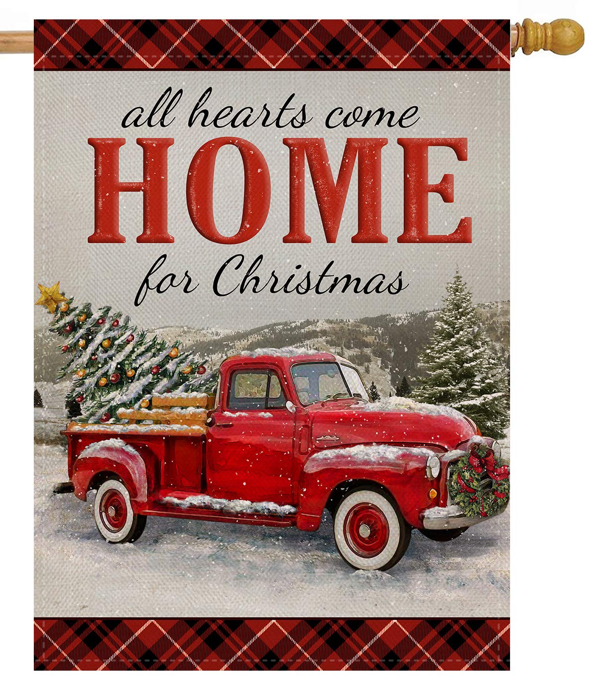 Selmad Christmas 28 x 40 House Flag Farm Red Truck Double Sided, Xmas Pickup Rustic Quote Burlap Garden Yard Décor, Outside Winter Holiday Sweet Home Outdoor Vintage Farmhouse Decorative Large Flag