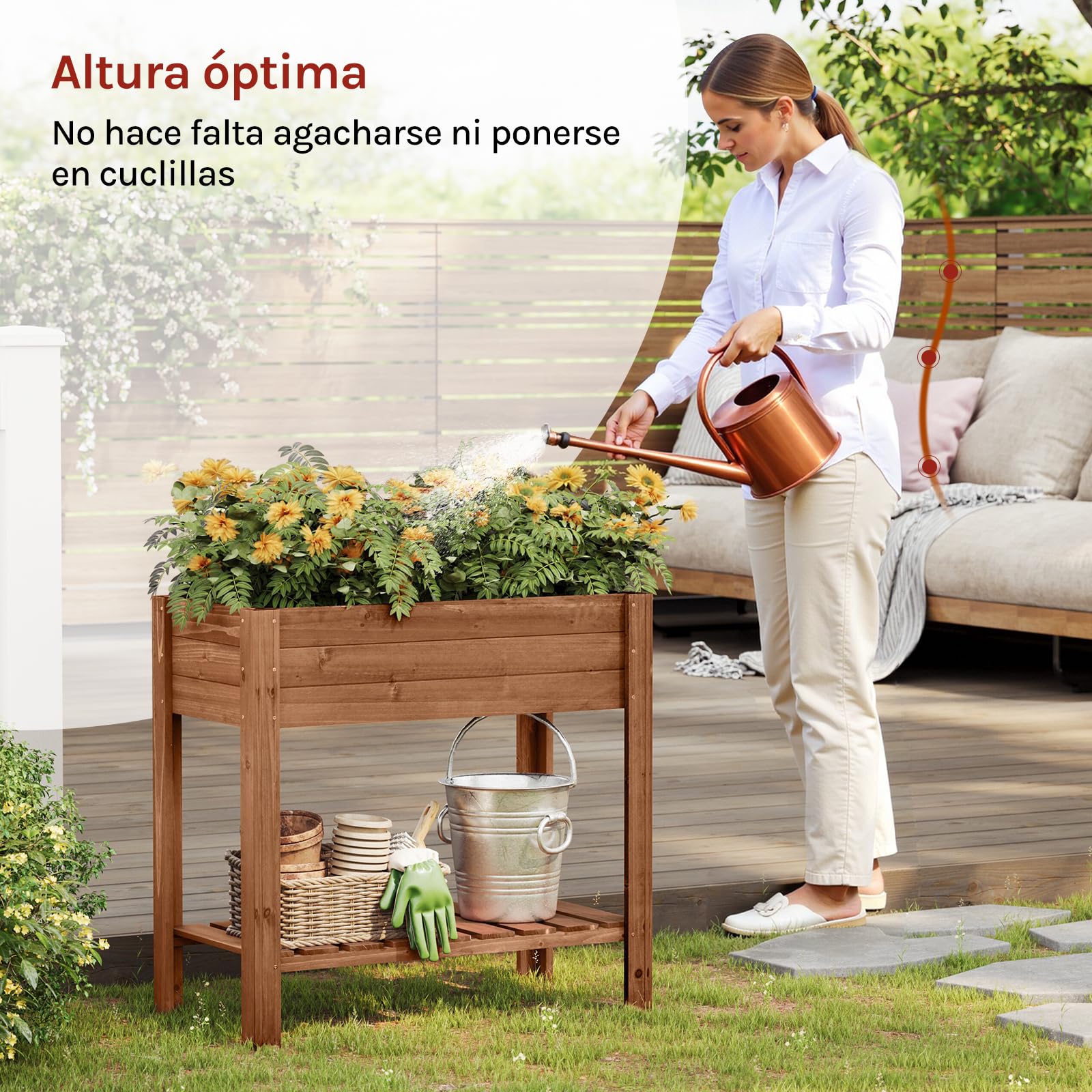 WOLTU Huerto Urbano Terraza, 80x40x75 cm, Jardinera Elevada para Exterior, Mesa de Cultivo para Jardín con Estante Inferior, Jardinera Madera para Flores y Vegetales, Marrón