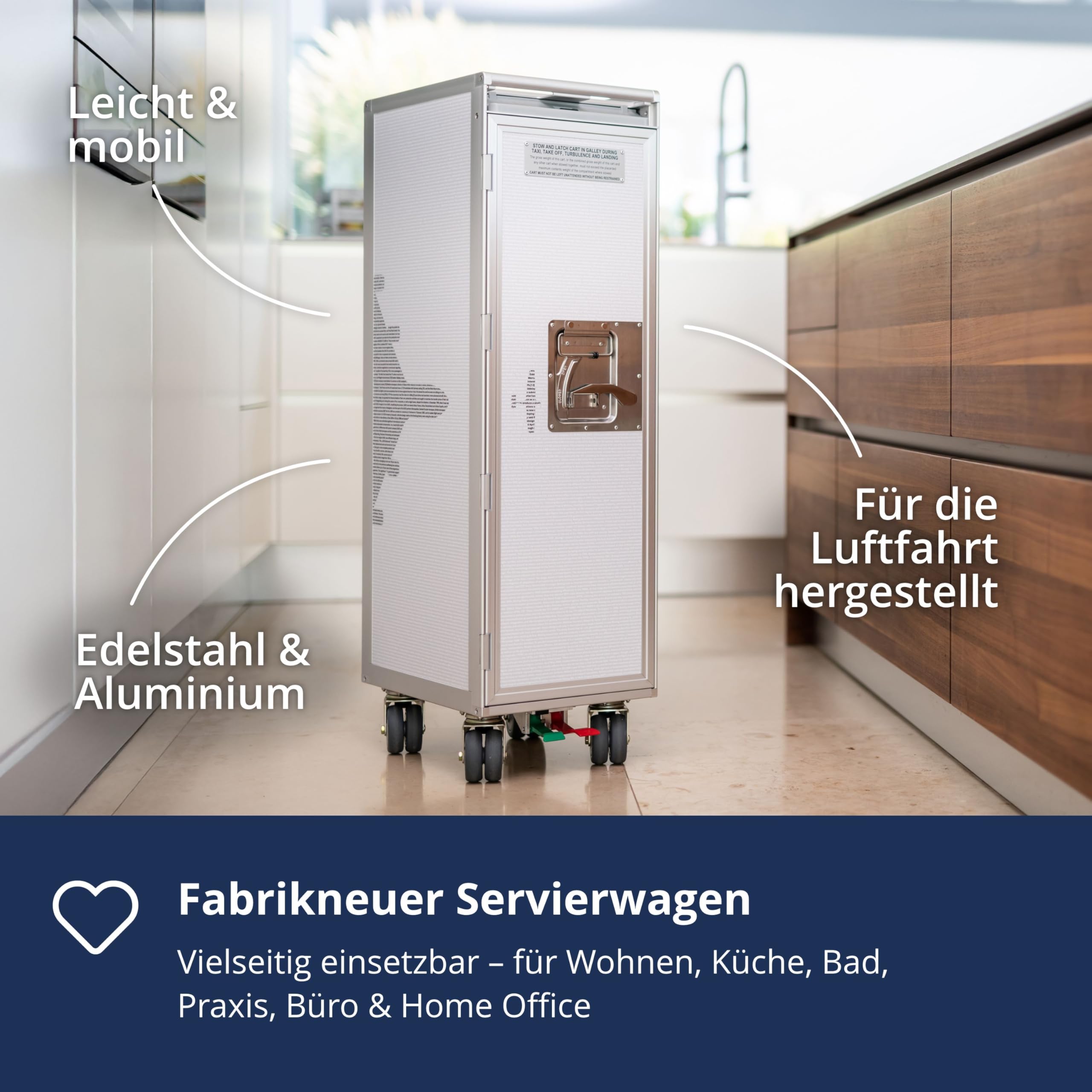 Airline Trolley Aviation, Büroschrank, Getränkewagen Flugzeug, Aktenschrank Metall, Küchenwagen mit Rollen, Norm: Atlas, 103 x 30,5 x 40,5, Flugzeugtrolley, Grau, 7 Einschübe