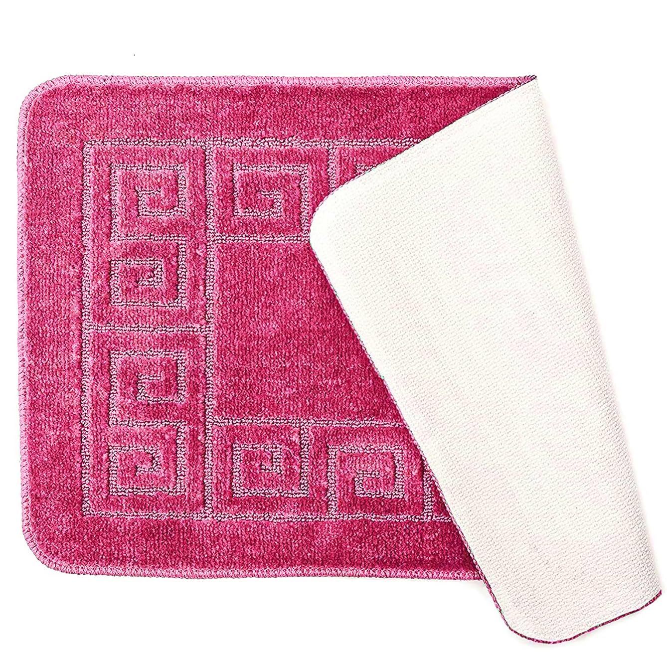 Home Must Haves Badezimmer-Set, 3-teilig, Rosa, Patchwork-Muster, Badezimmerteppich (45,7 x 73,7 cm), große Konturenmatte (45,7 x 48,3 cm), Deckelbezug (45,7 x 45,7 cm)