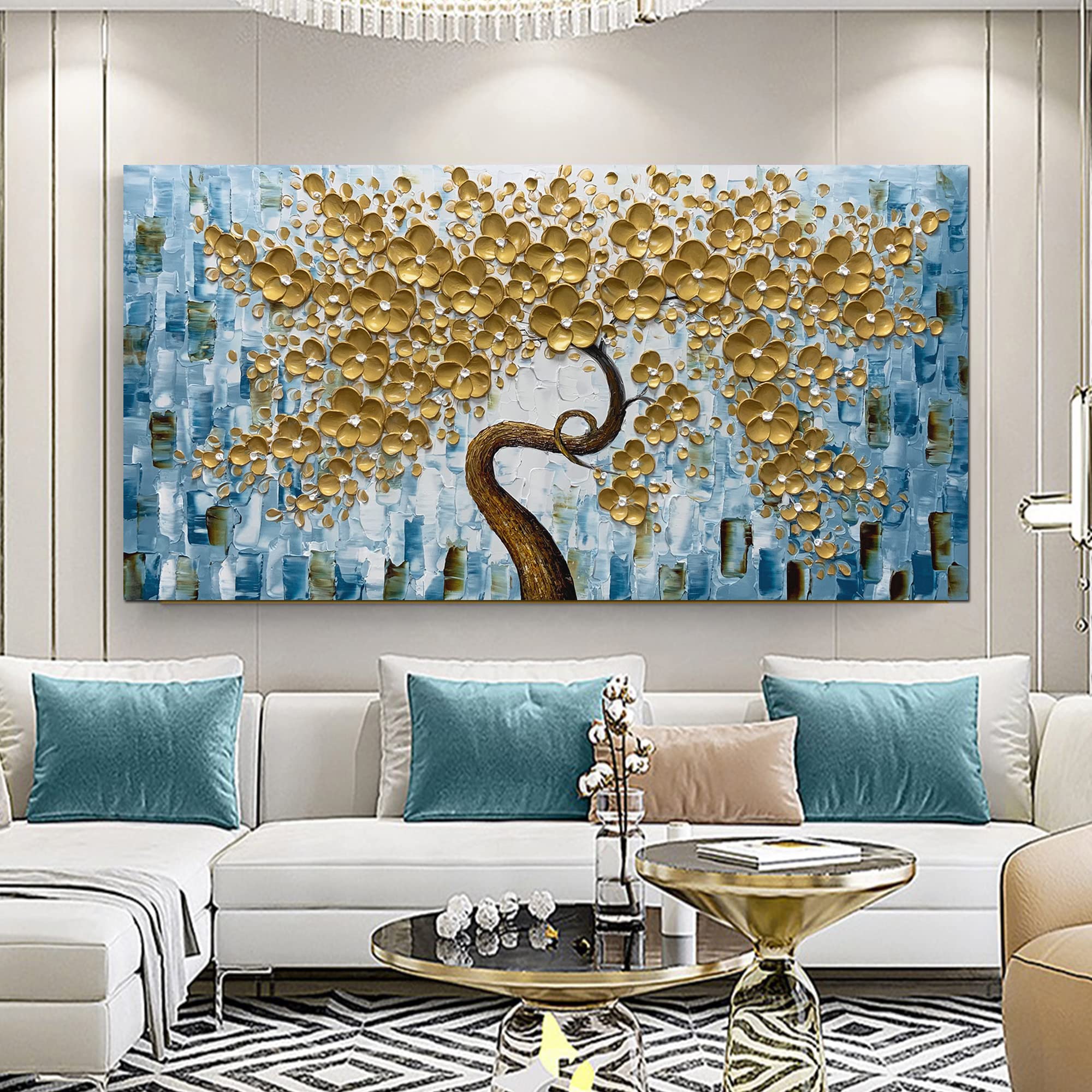 Amazon.co.jp: MUWU 絵画 24 x 48インチ ゴールデンフラワー絵画 3D