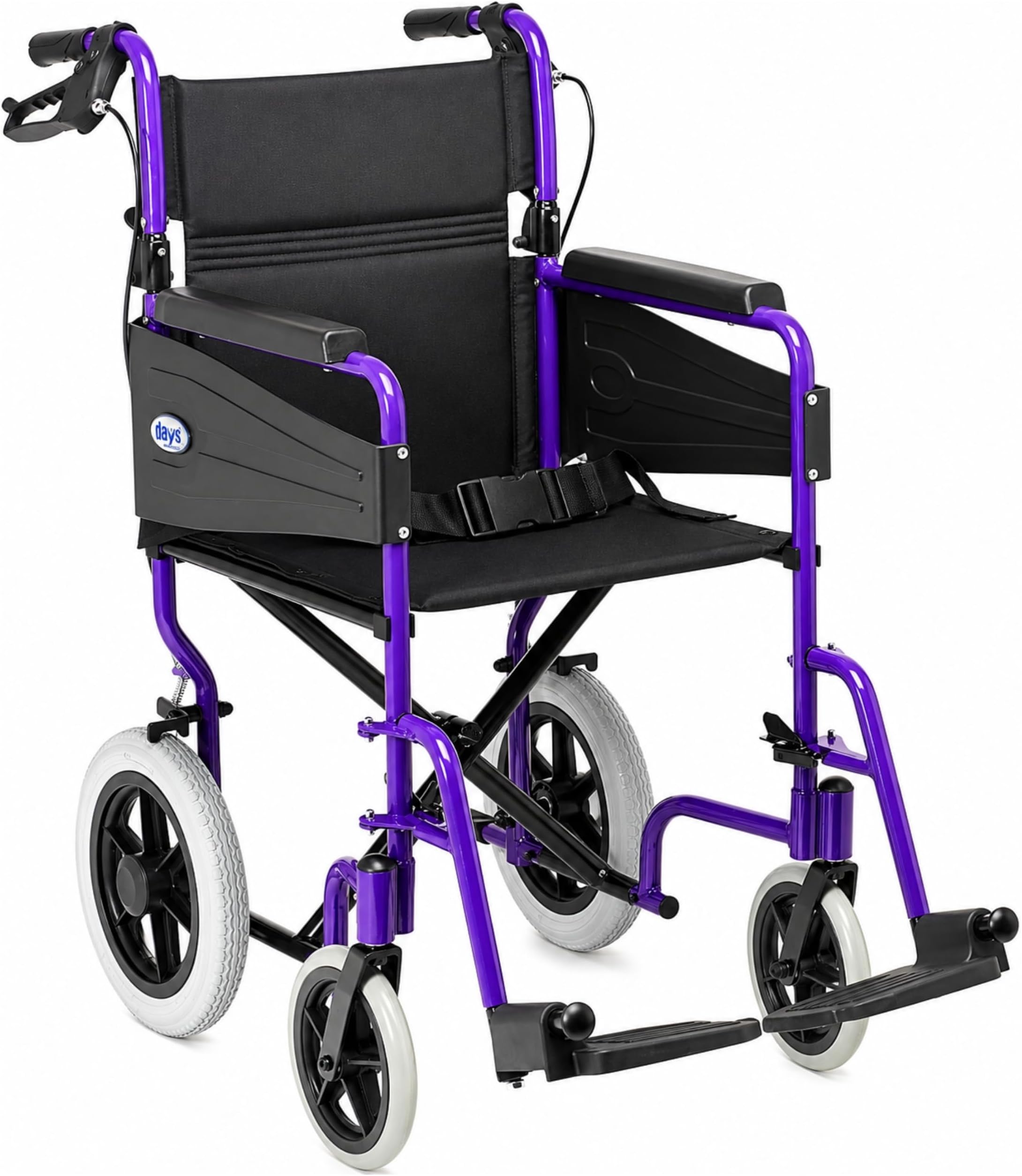 Days Compact Lightweight Foldable Wheelchair for Adults, Wide - Purple | 51 cm Seat, Folds Flat for Storage or Travel, Padded Seat, Footrests, Puncture-Proof Tyres & Secure Brakes for Wheel Chairs