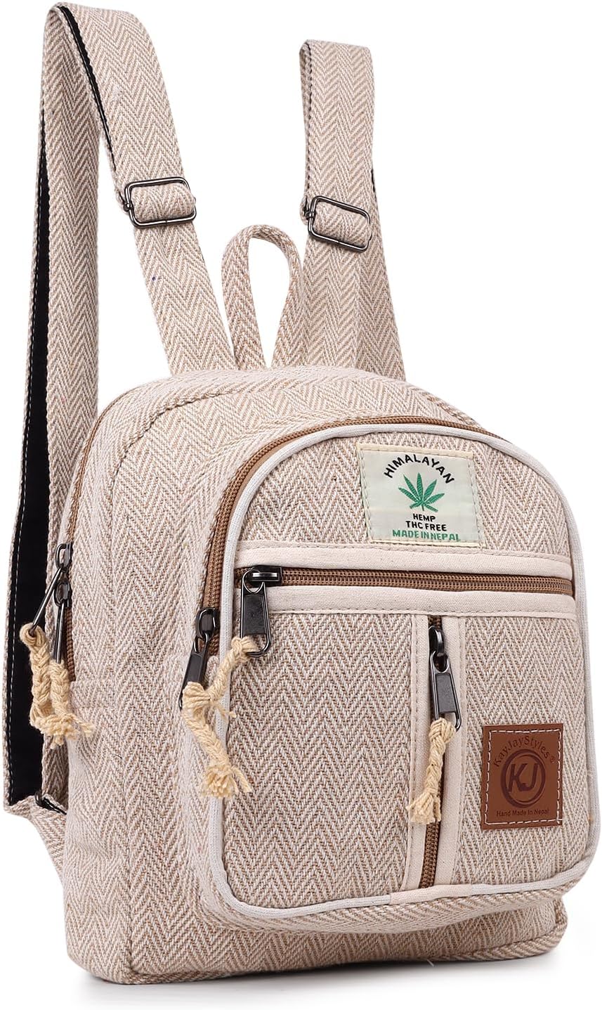 Small Lightweight Minipack Handmade Himalayan Hemp Travel, Hiking, Purse for Men, Women (Natural)