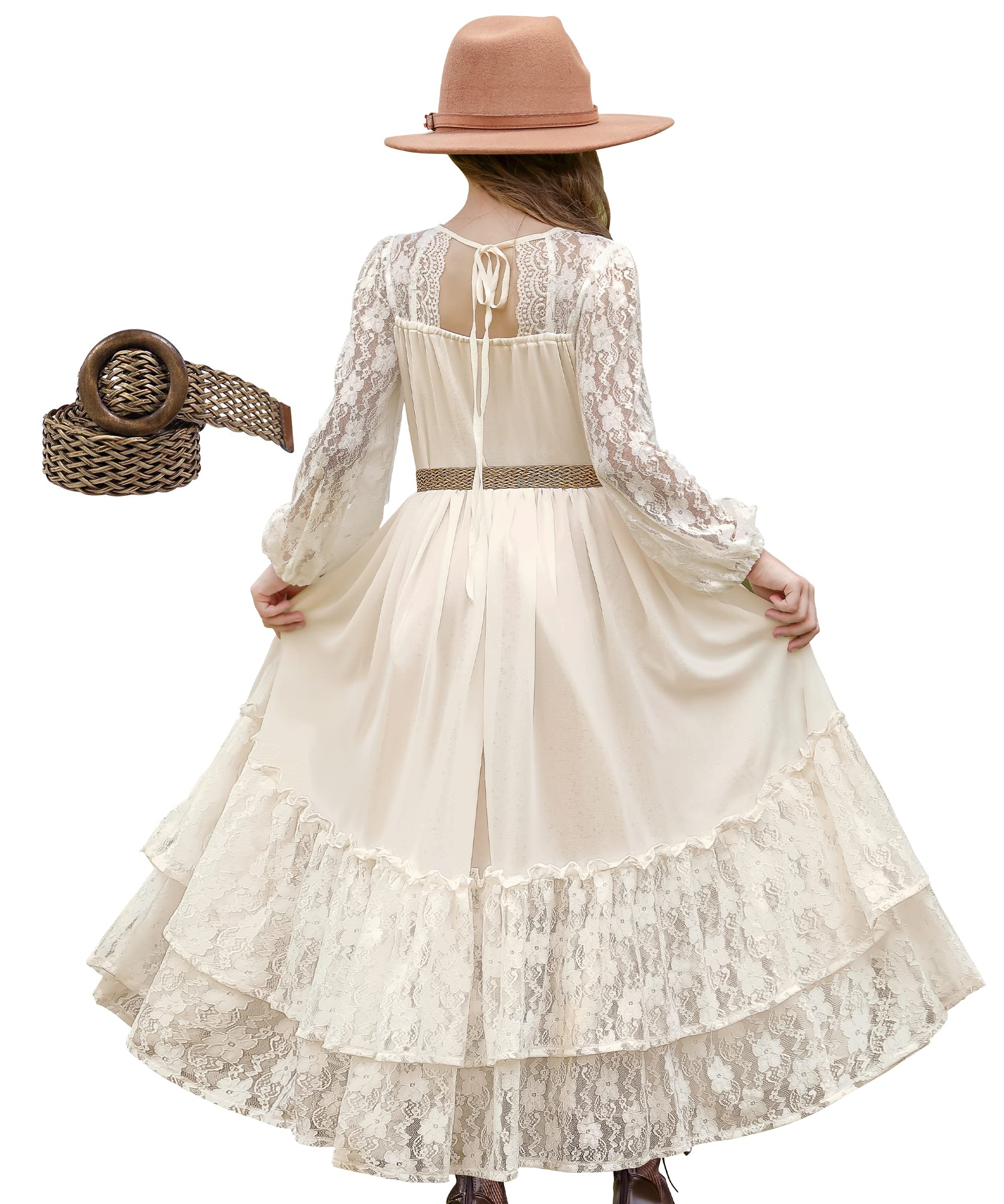 CCJRLMGirls Lace Dresses Backless Full-Length Toddler Boho Dress,Boho Flower Girl Dresses for Wedding Party