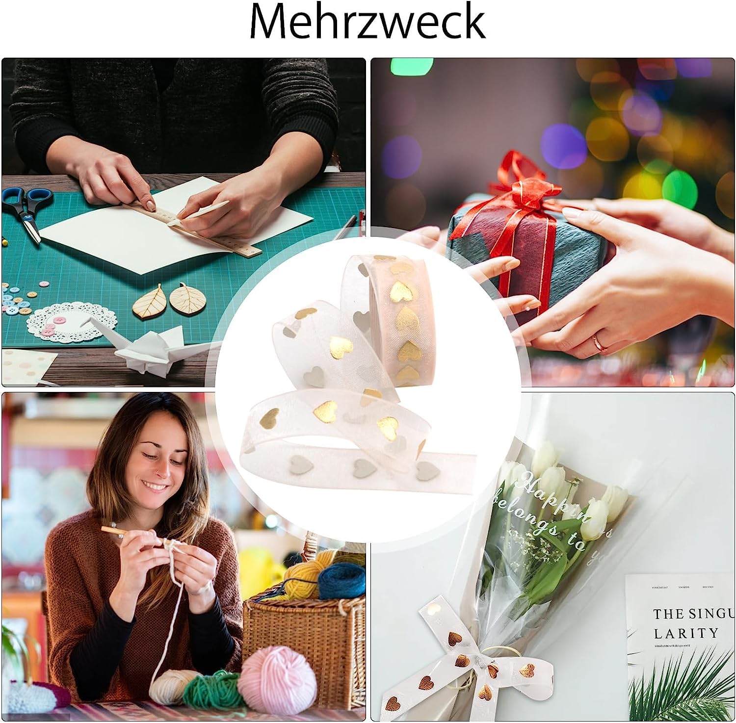 Satijnen lint met print, 2 rollen, gouden cadeaulint, sneeuwgaren, lint voor handwerk, geschenkverpakking, bloemen, bruiloftsfeest, bruidssieraden ( 1,5 cm x 9 m