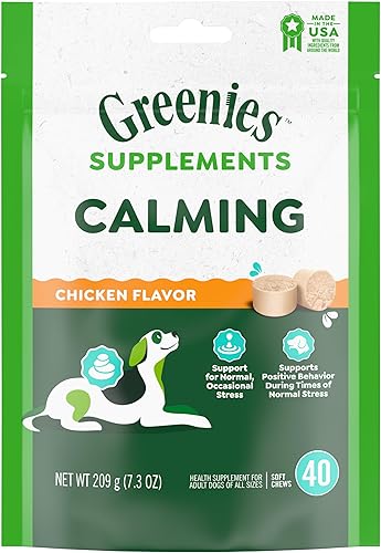 Greenies Suplementos Calmantes Sabor a Pollo Adulto, 7.3 oz. Contenedor de 40 unidades Masticables suaves