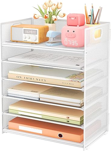 Miniatura 19 de Subekyu Organizador de Papel de 6 Niveles para Escritorio con Asa, Organizador Clasificador de Accesorios para Archivos de Oficina de Malla
