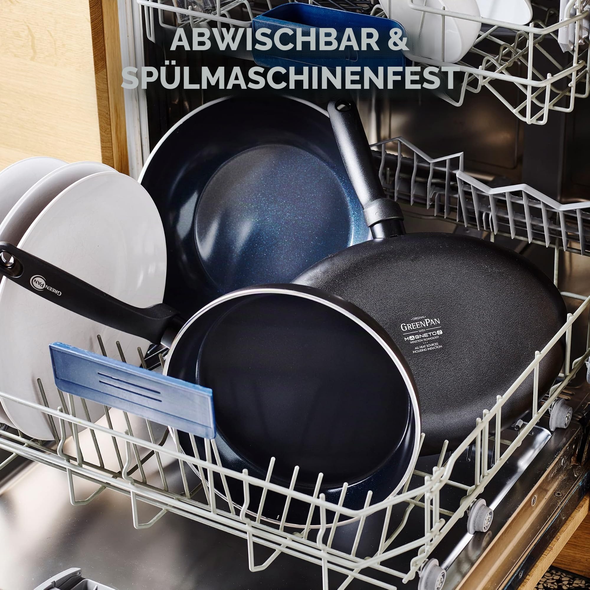 GreenPan Torino Gesunde antihaftbeschichtete Keramik Bratpfanne 24 cm, PFAS-frei, Induktion, Backofenfest bis 160°C, spülmaschinenfest, Schwarz