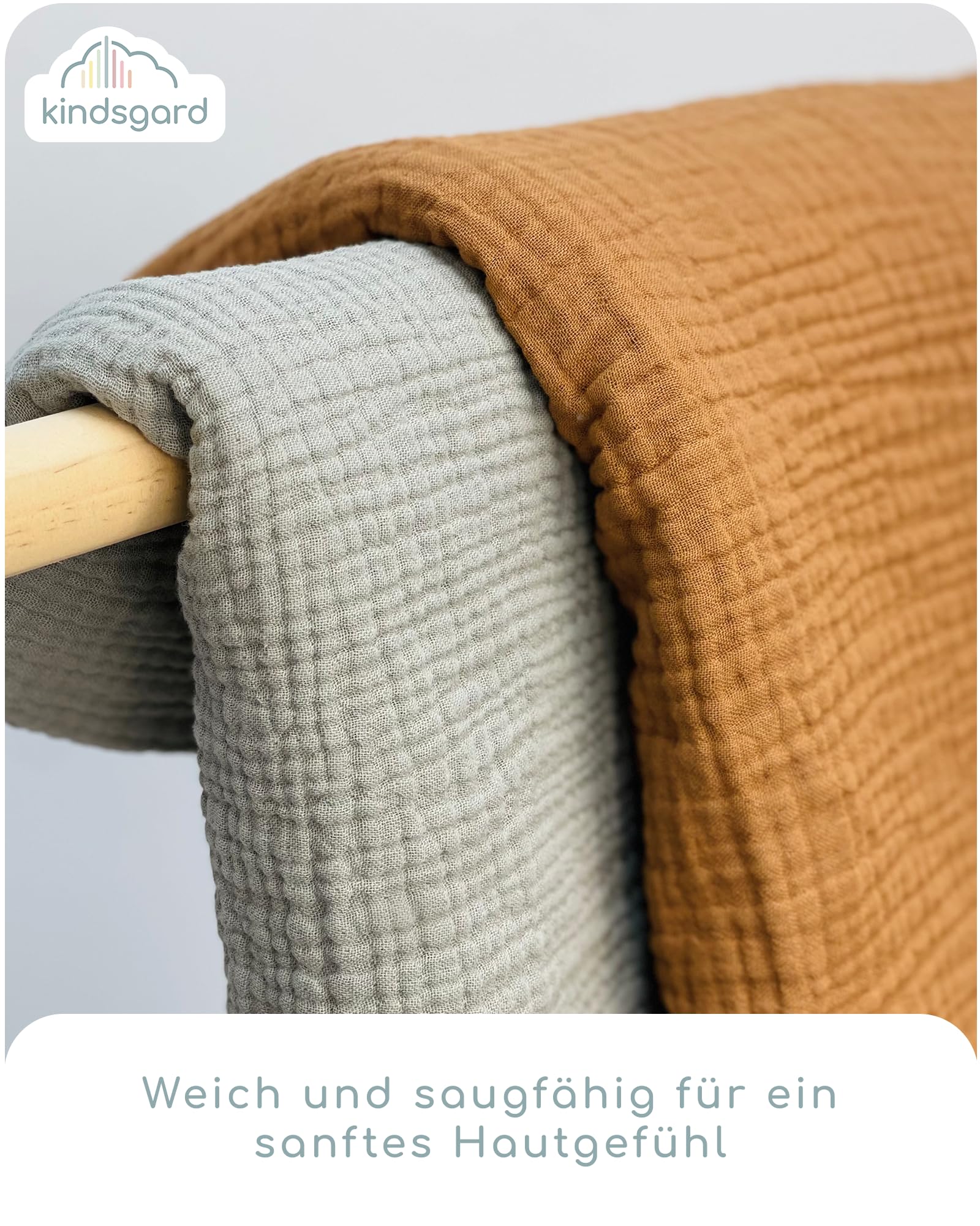 Kindsgard Muslin Blanket (Cinnamon/Grey), 75 x 75 cm - Image 2
