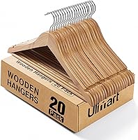 Vista 9 de Paquete de 30 perchas de madera, percha para ropa de uso diario, percha para abrigos en el armario, perchas de madera resistentes para trajes, Nogal