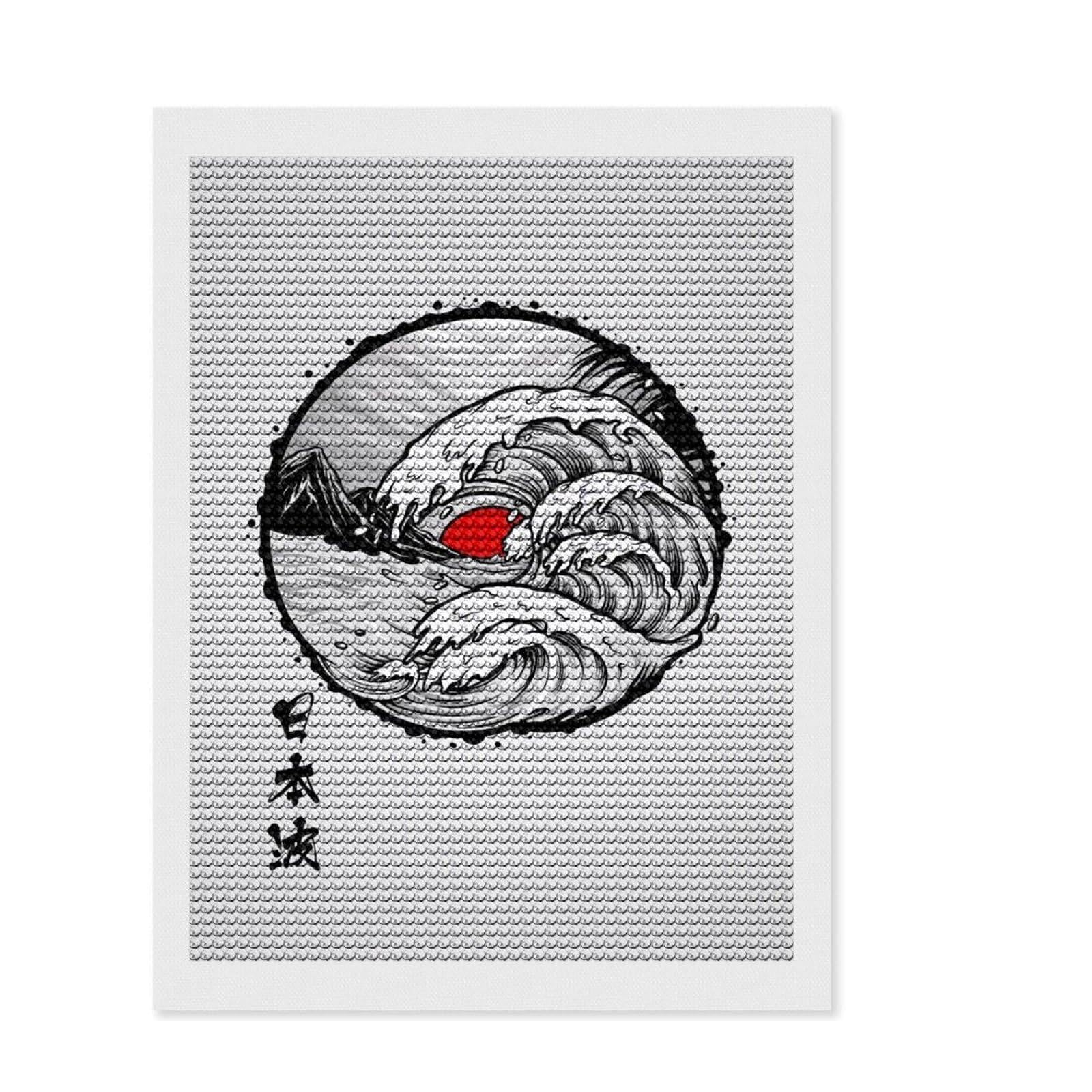 Junmoney Asian Wave Full Drill Diamond Painting Kit 12"x16", Office Decor, for Beginners, Full Kit Included, Christmas Gift