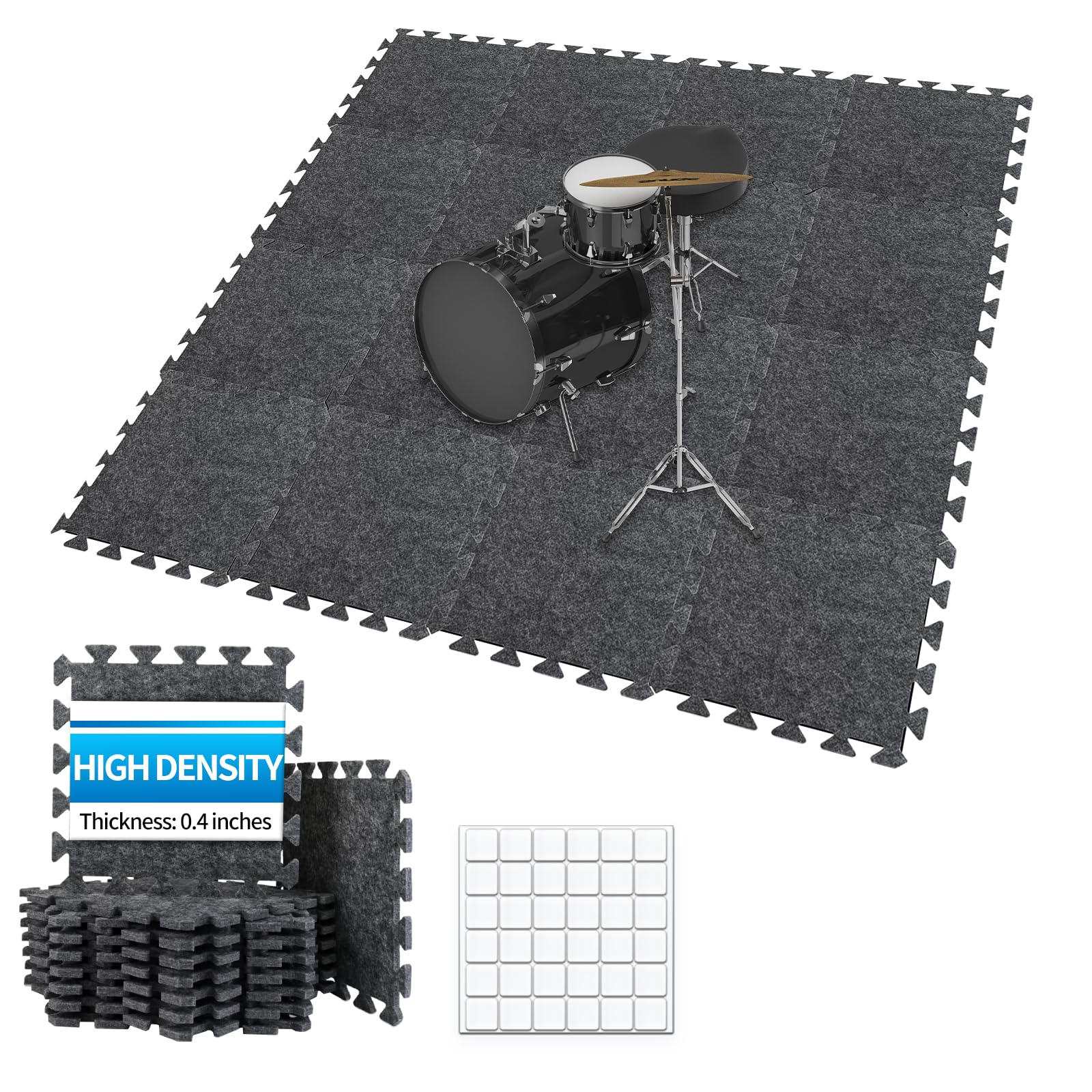 TroyStudio Alfombrillas gruesas que absorben el sonido, 16 piezas de 11 x 11 x 0.4 pulgadas, alfombra de piano de alta densidad, antideslizante, antivibración, almohadillas acústicas para estudio de