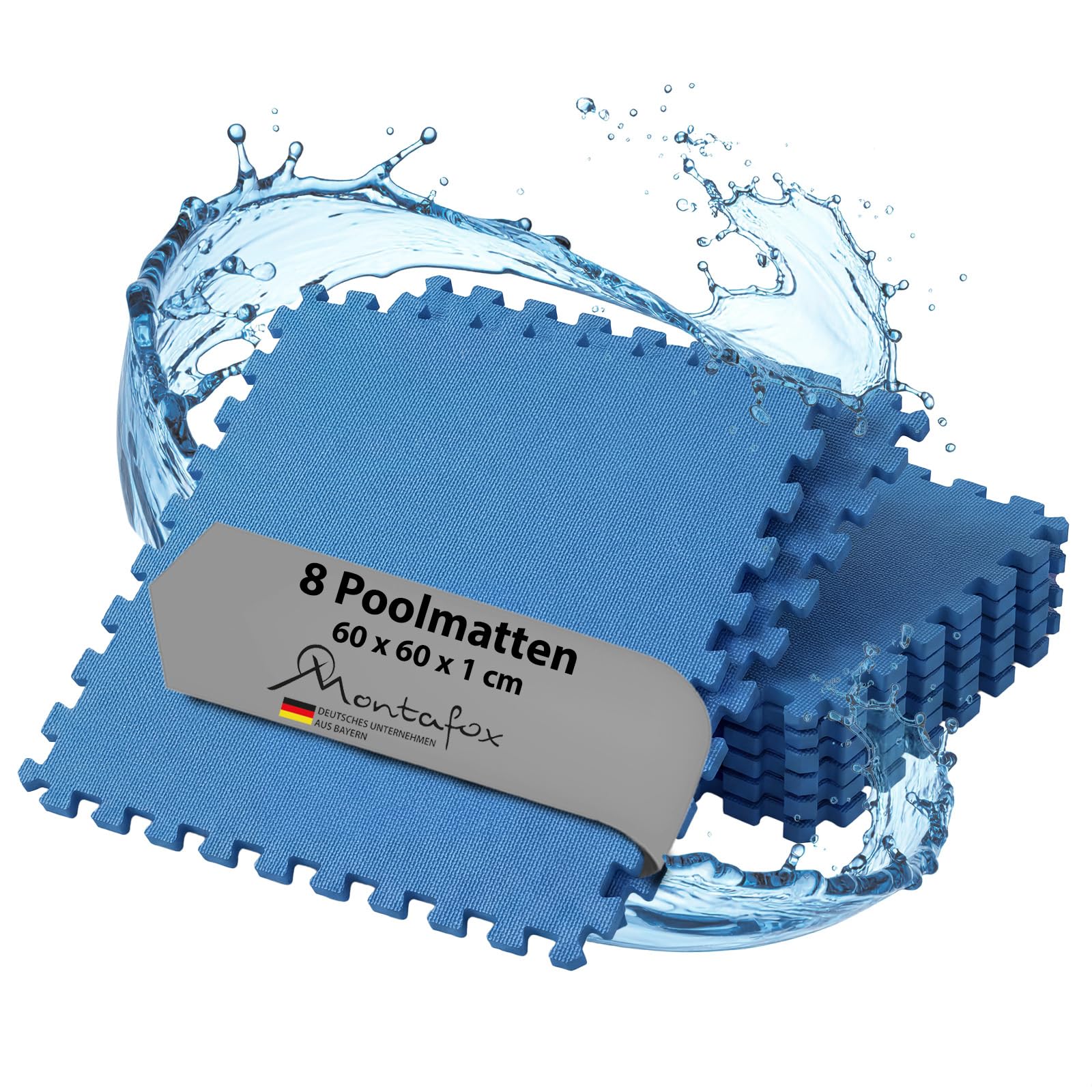 Montafox 2,88 m² Unterlegmatte 1 cm Dicke Poolmatte 8er Set blau 60 x 60 cm Bodenfliesen Pool Whirlpool Erweiterbares Stecksystem