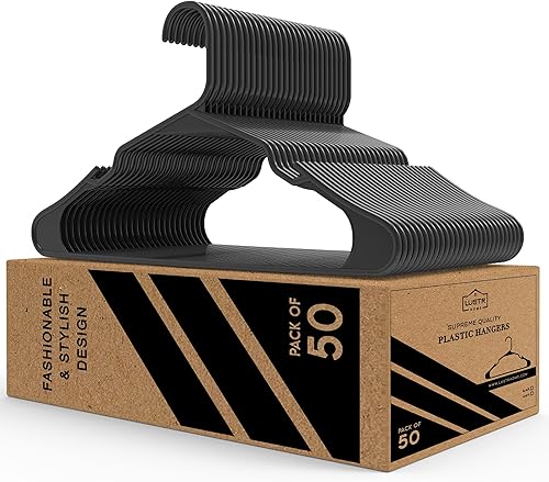 Paquete de 50 perchas de plástico resistentes, organiza tu armario sin esfuerzo con percha antideslizante, las mejores perchas para ropa con diseño