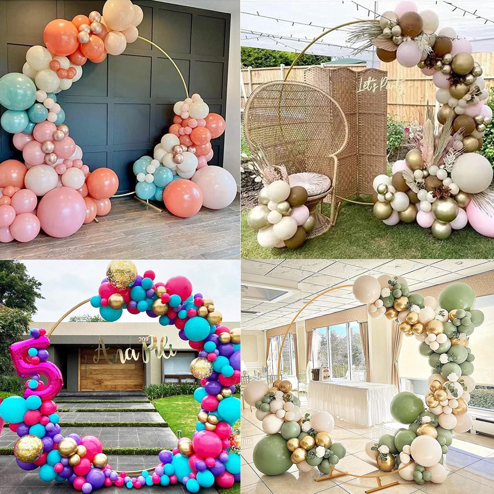 Złoty okrągły stojak na balony na wesele, ukończenie szkoły, średnica 120 cm, łuk balonowy, zestaw z podstawą