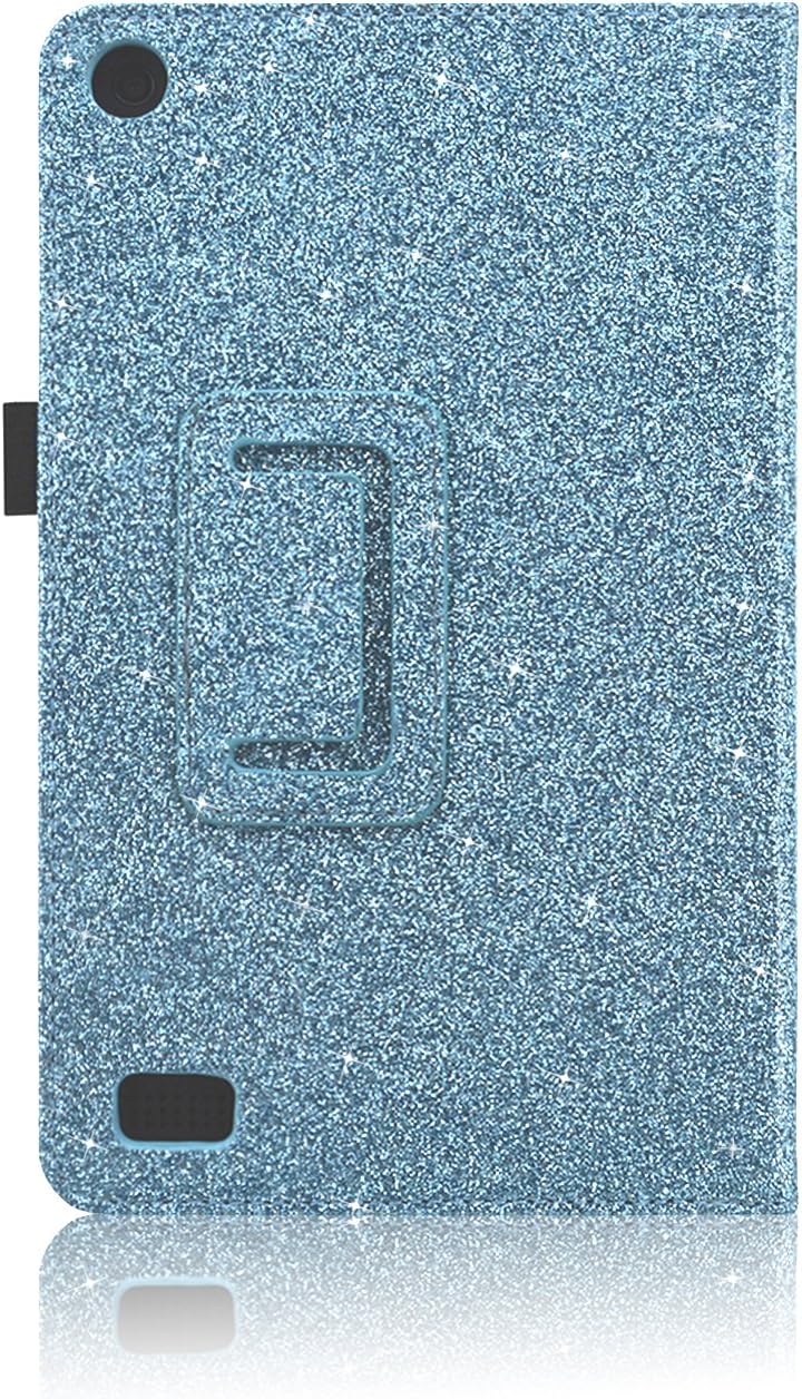 ACdream All-New Fire 7 Tablet (9th Generation, 2019 Release) Case, Premium Folio Leather Cover Case for Fire 7 Tablet 2019/2017/2015 Models with Auto Wake Sleep Feature, Glitter Blue