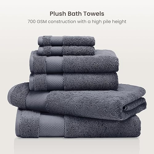 Miniatura 2 de BIOWEAVES Juego de 6 toallas de felpa de 100% algodón orgánico de 27.64 ozm, certificado GOTS, 2 toallas de baño, 2 toallas de mano y 2 toallas