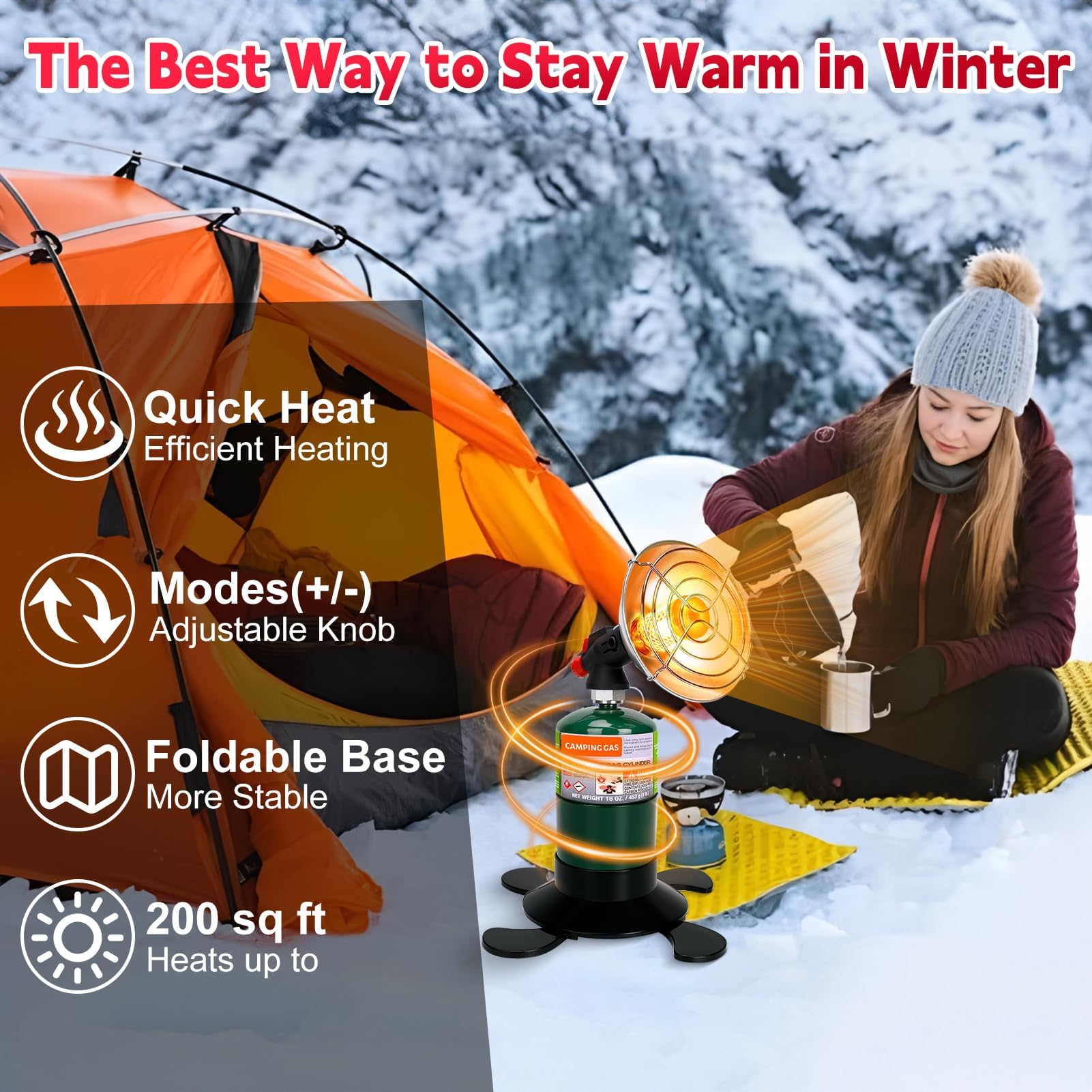 Calentador de propano para camping y patio con soporte para tanque de gas