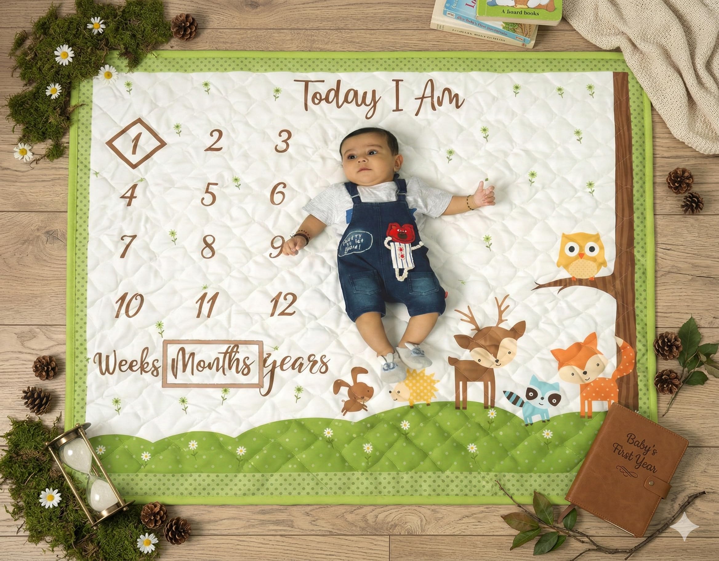 NEW COMERS® Milestone Baby Blanket for All Season, Multiuse Cotton Blanket & Prop for Summer/Winter/Ac Room, Blankets for Kids/New Born Monthly Photoshoot, Thread Count (80/153) 135x115x2cm | 501-image-6