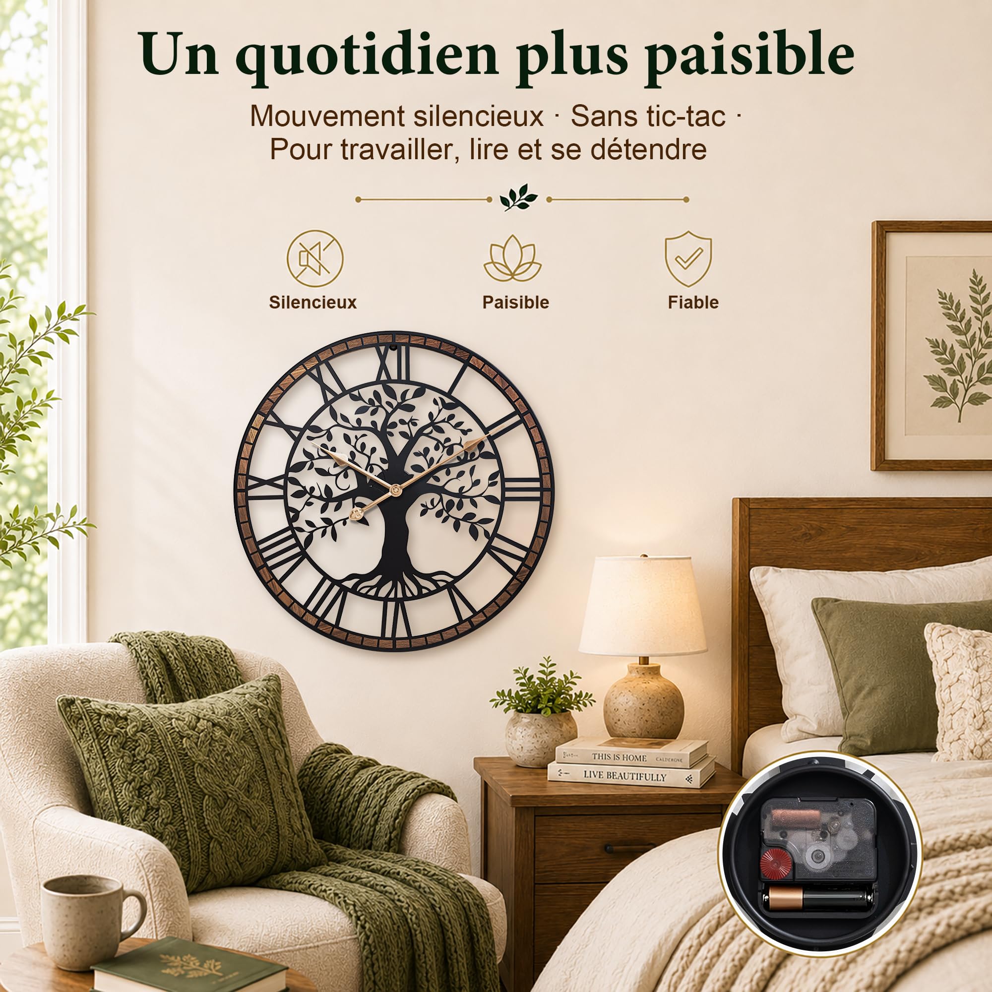 Horloge Murale Design Moderne 40 cm, Horloge Murale Arbre de Vie