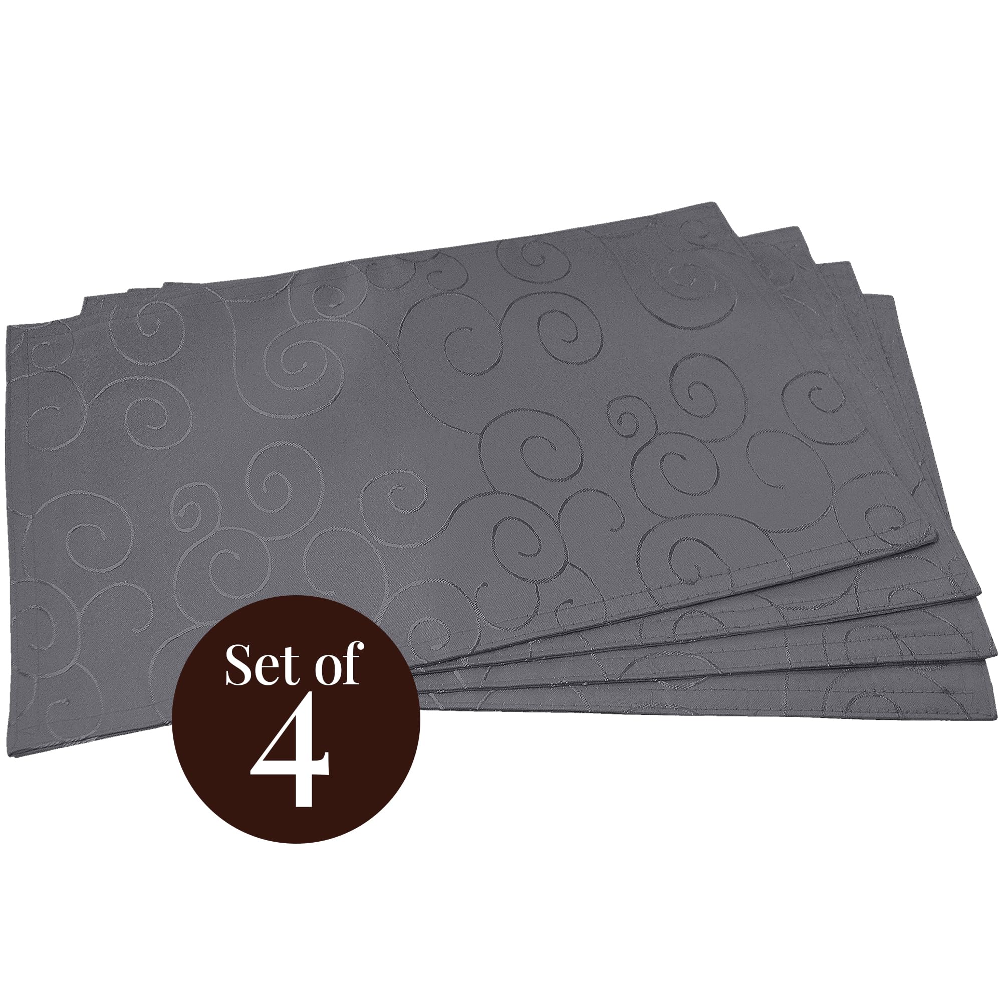 EcoSol Designs Mikrofaser-Damast-Tischsets (30,5 x 44,5 cm, anthrazitfarbene Wirbel), 4 Stück