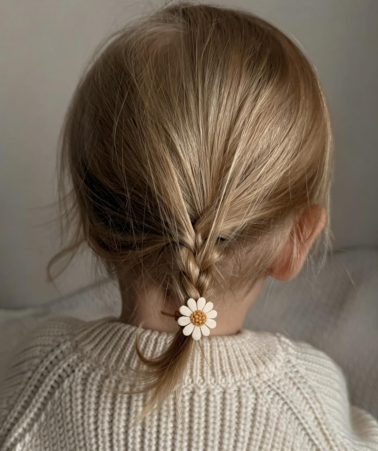 28 pcs Baby Toddler Girl Hair Ties with Bows and Daisy Flower, Neutral Linen Boutique Ouchless Hair Accessories for Girls' Fine Hair, No Damage Soft Elastic Pigtails Ponytail Holders