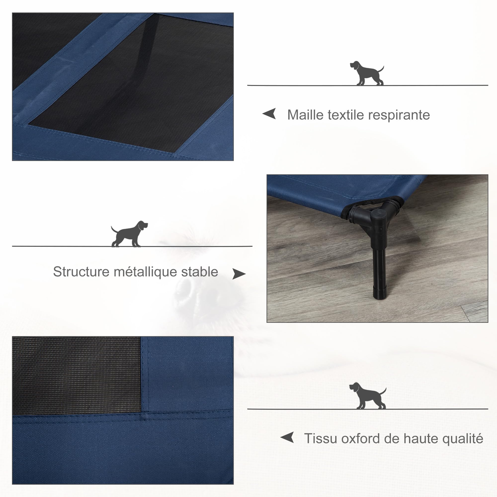 PawHut Lit sur Pieds lit pour Chien Chat lit de Camp lit surélevé Animaux Grand Confort Tissu Oxford textilène Micro-perforé métal 92L x 76l x 18H cm Bleu