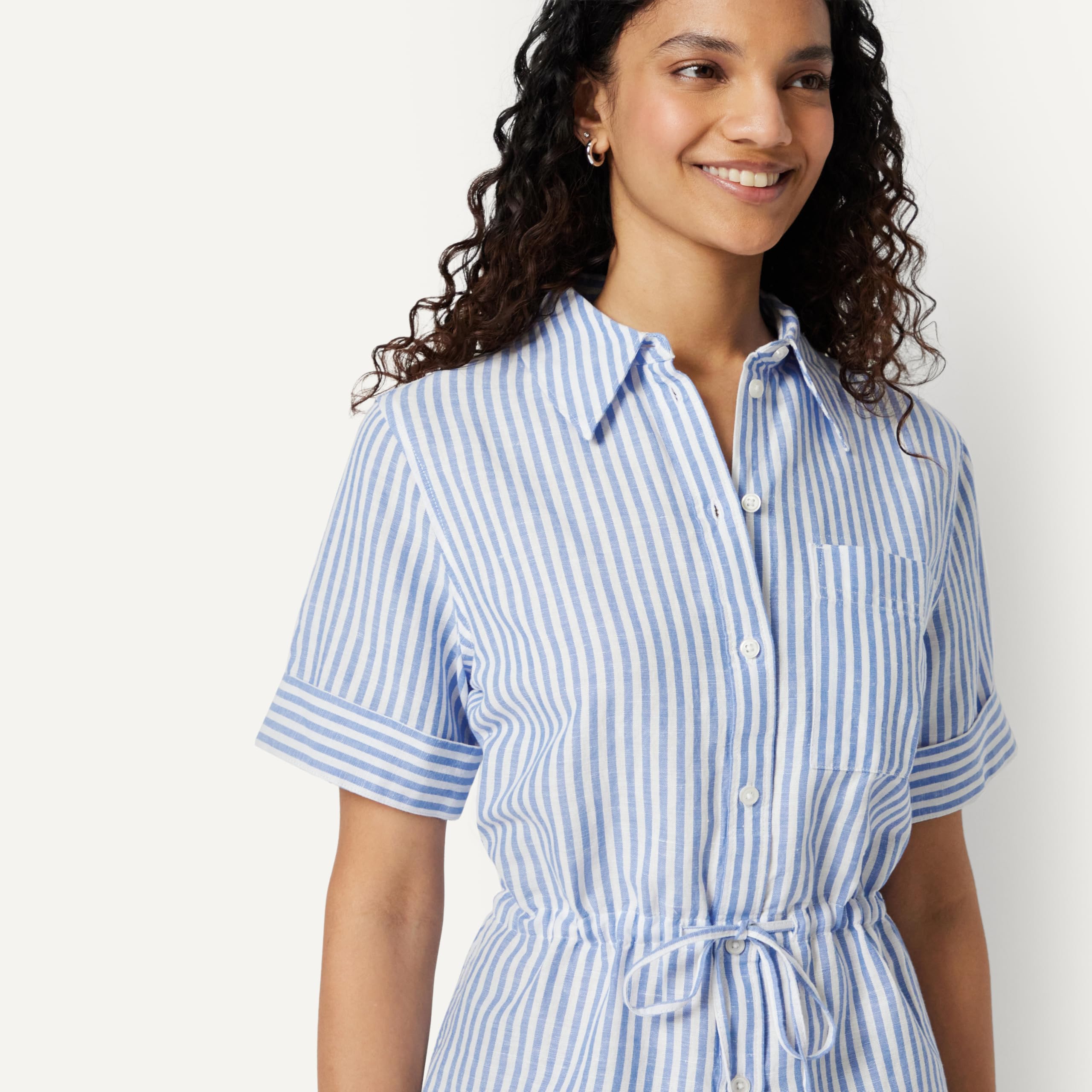 Amazon Essentials Camicia a Maniche Larghe e Regolabile in Vita, in Misto Lino, Vestibilità Comoda Donna