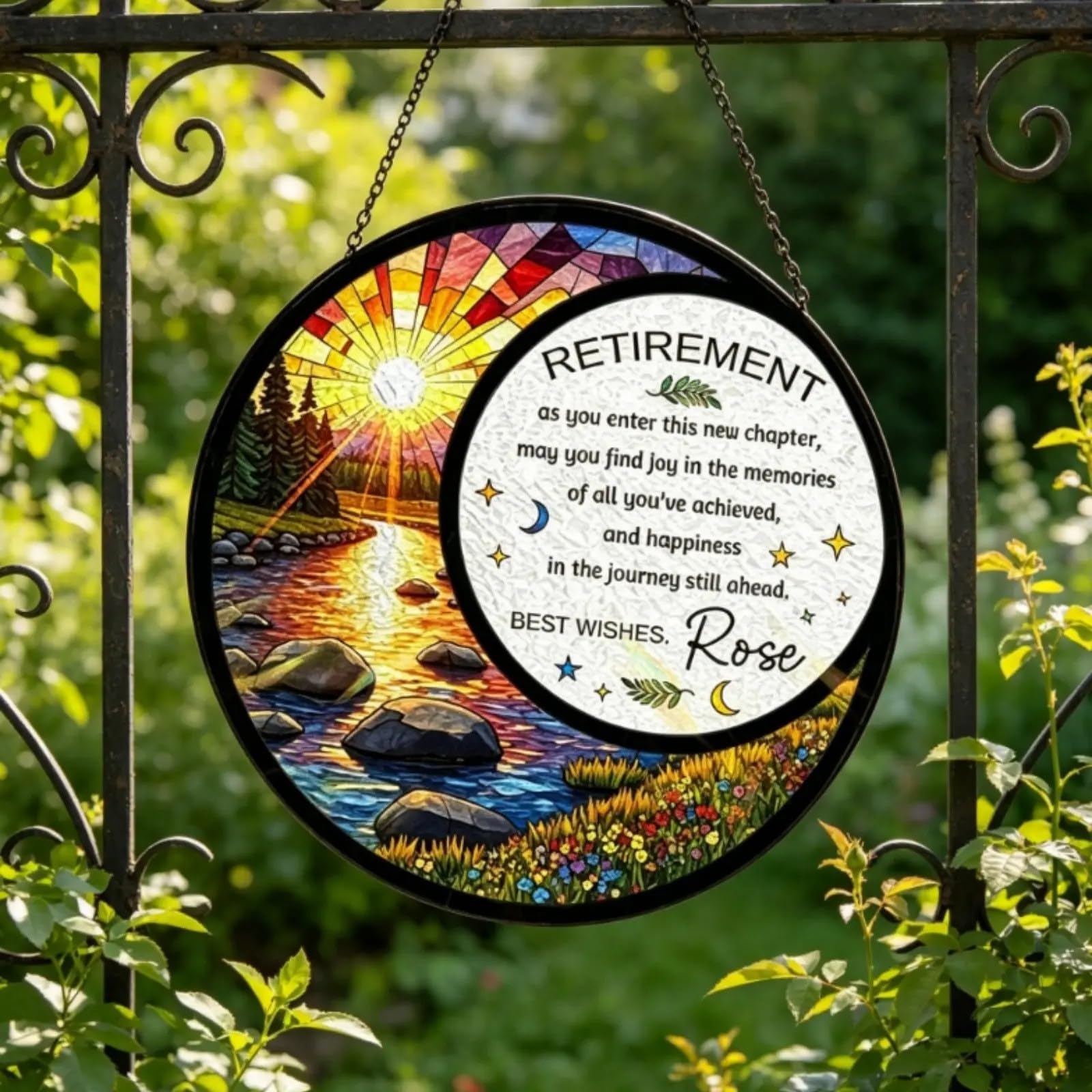 Vitral de jubilación para recuerdo jubilado, para colgar en ventanas jubiladas, agradecimiento, jubilación para compañero de trabajo, amigo 062831